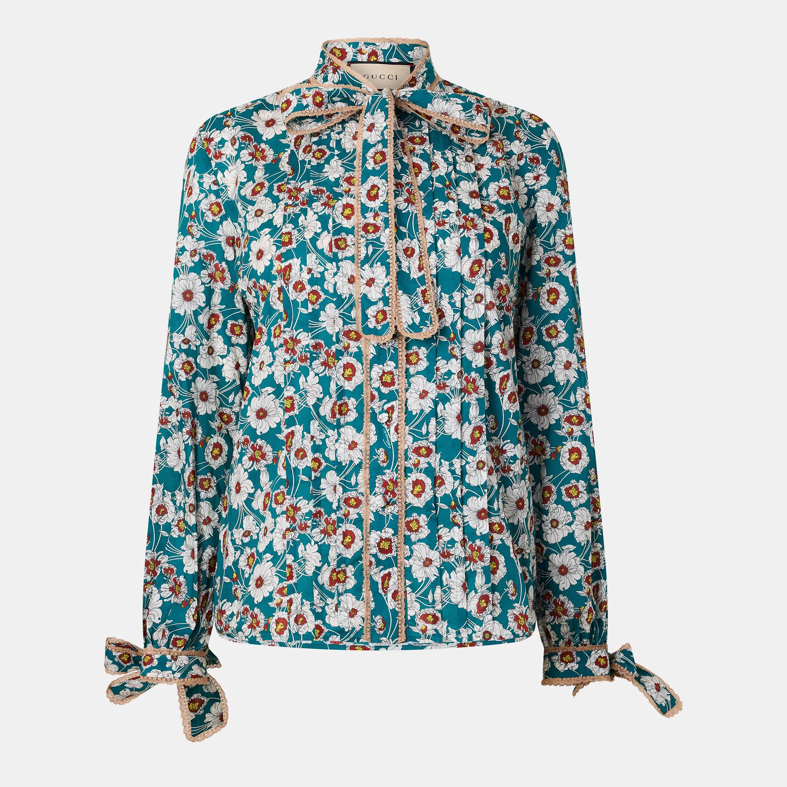 Ptrl Bl/Ivry/Mc - Gucci - Women's Patterned Long Sleeve Tailored Fit Shirt - 1