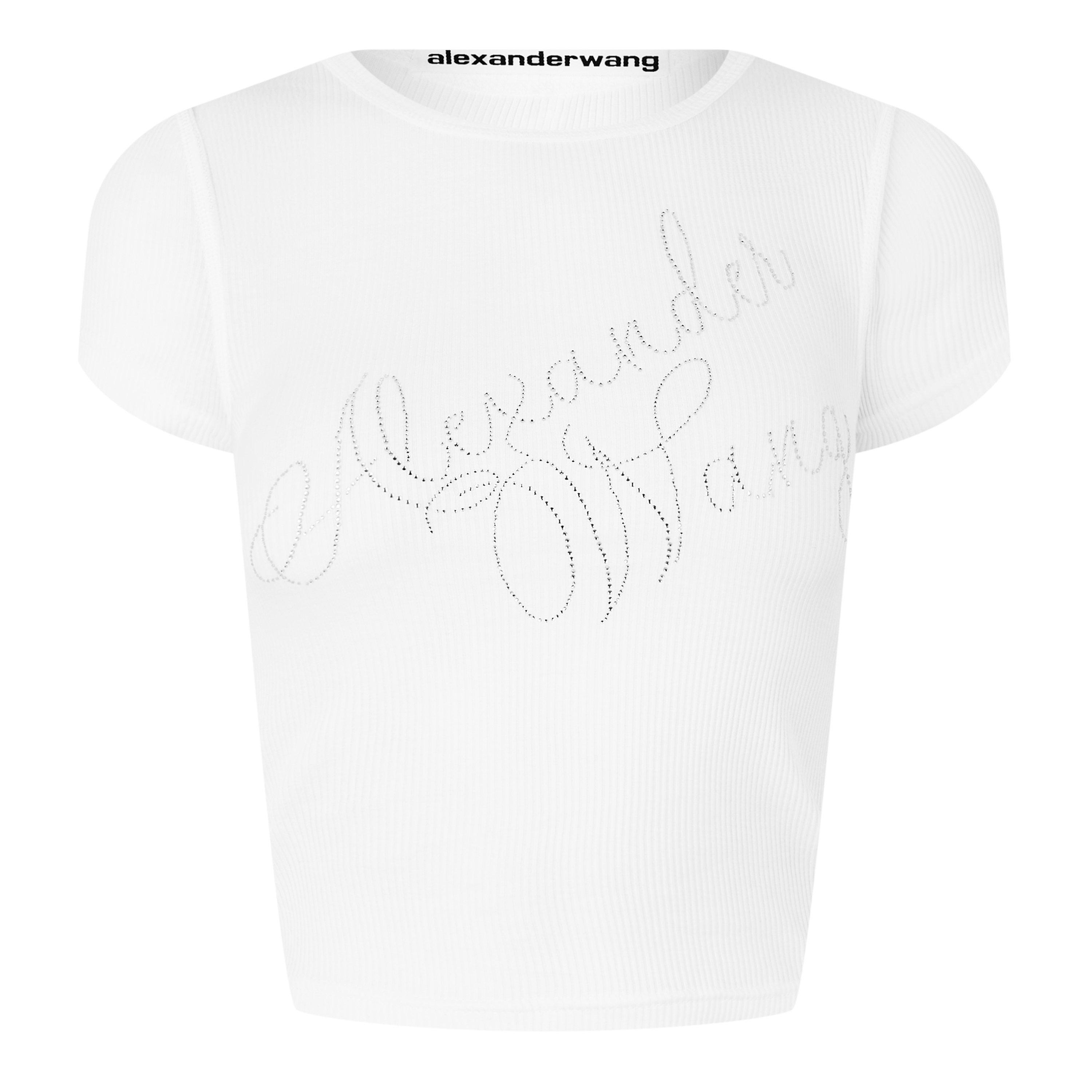 White - Alexander Wang - Women's Crystal Logo Crop Tops - 5