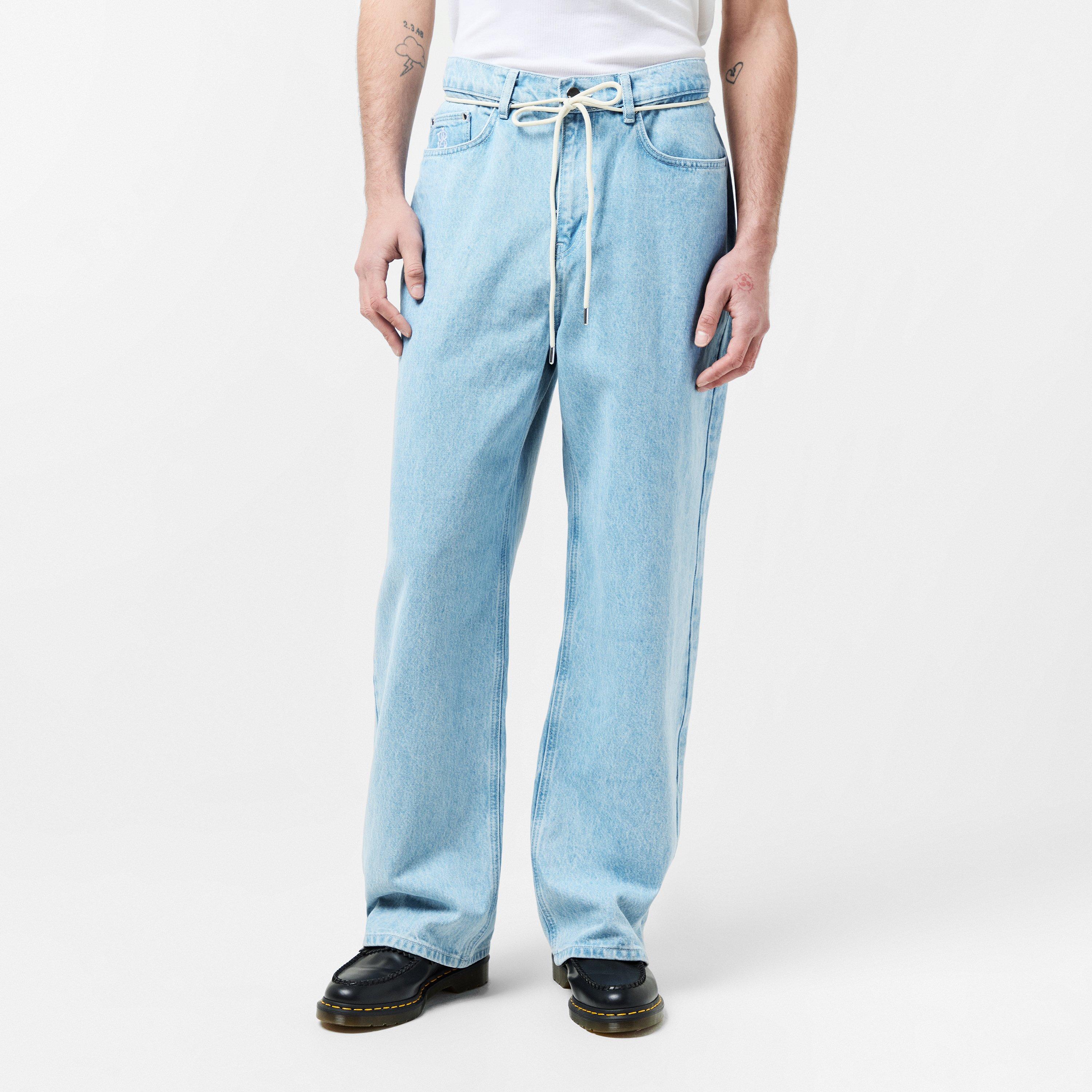 Light Blue Wash - about:blank - Men's Relaxed Fit Cotton Wide Leg Jeans - 3