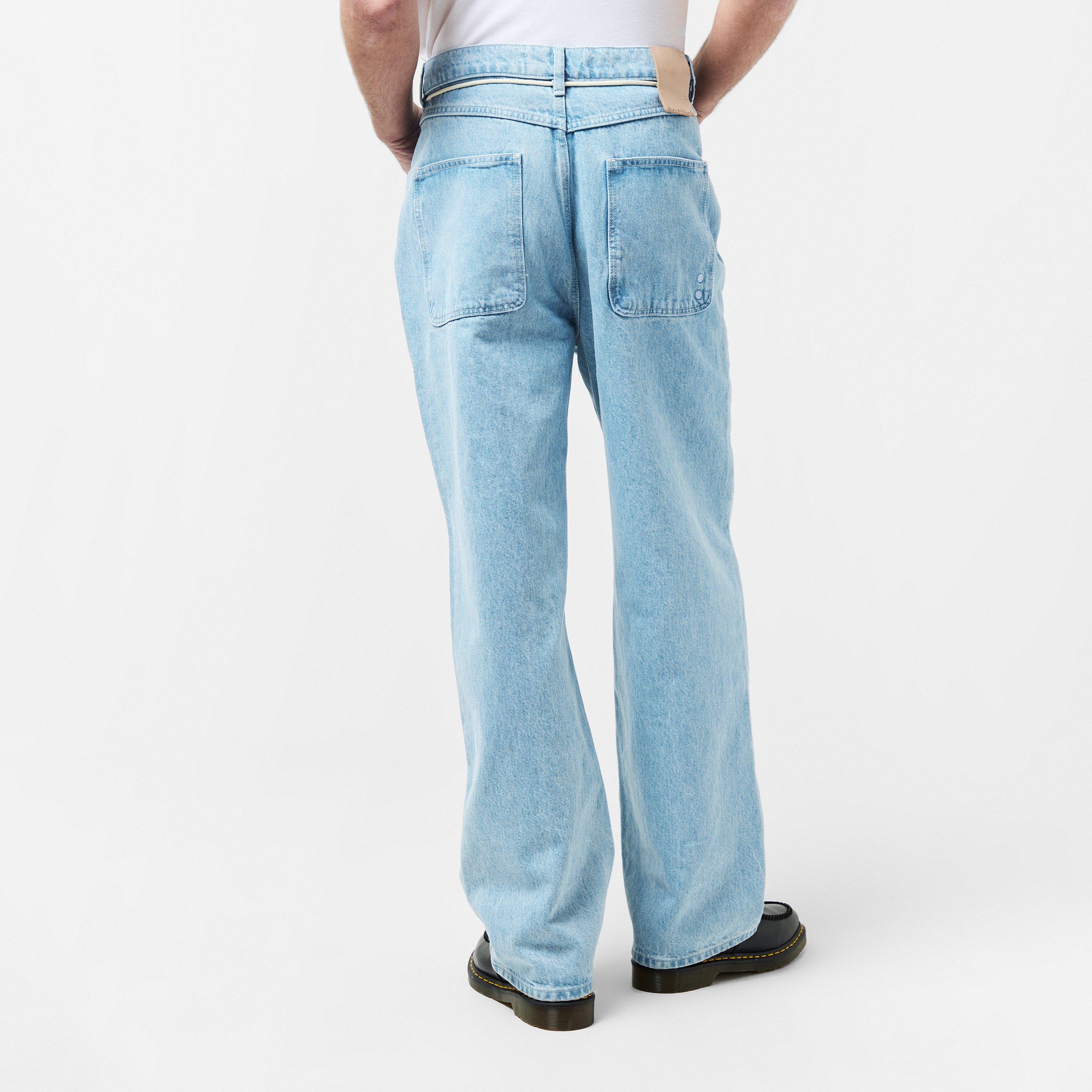 Light Blue Wash - about:blank - Men's Relaxed Fit Cotton Wide Leg Jeans - 4