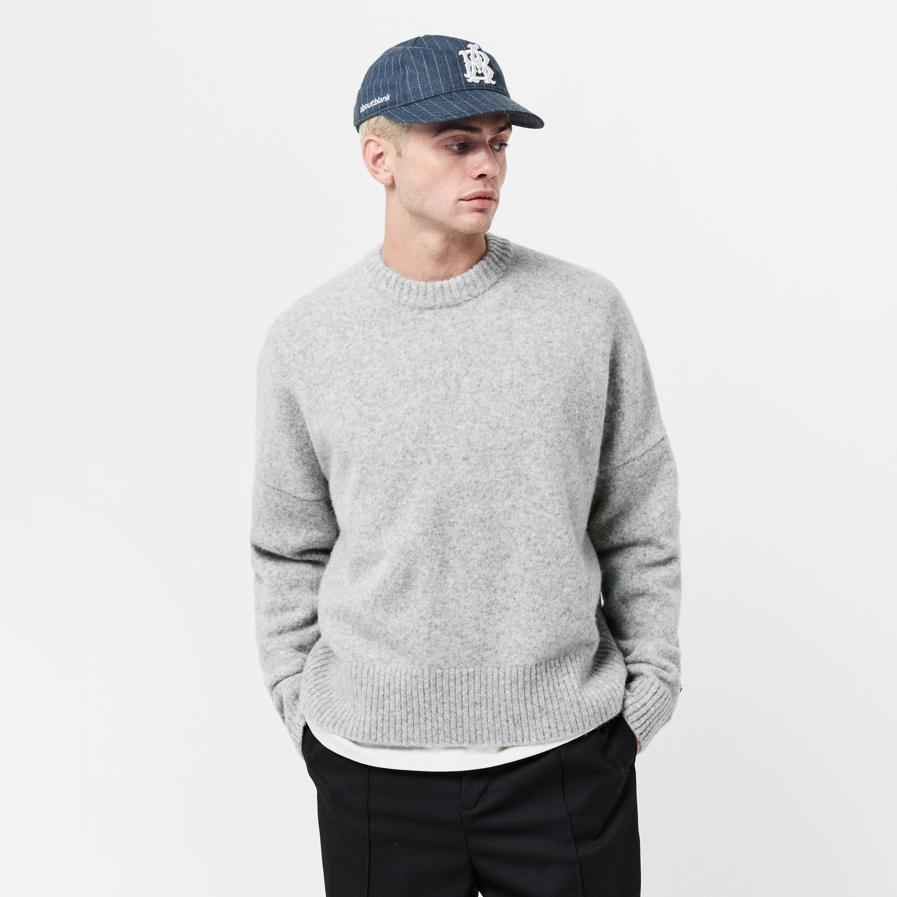 Grey/Ecru - about:blank - Men's Mohair Long Sleeve Crew Neck Jumper - 3