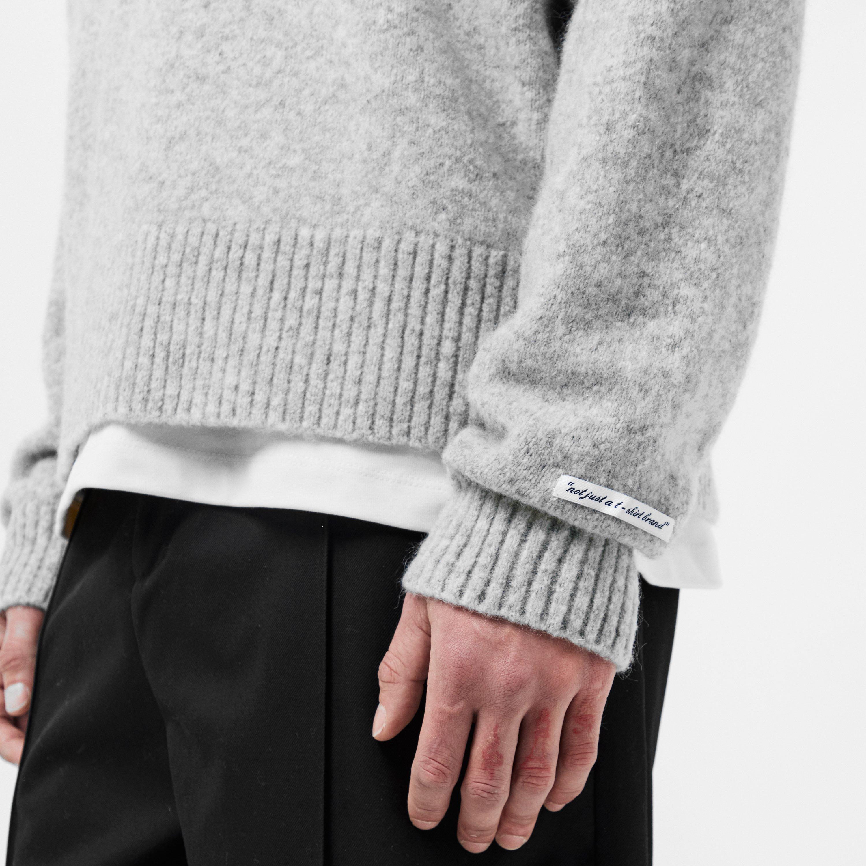 Grey/Ecru - about:blank - Men's Mohair Long Sleeve Crew Neck Jumper - 5