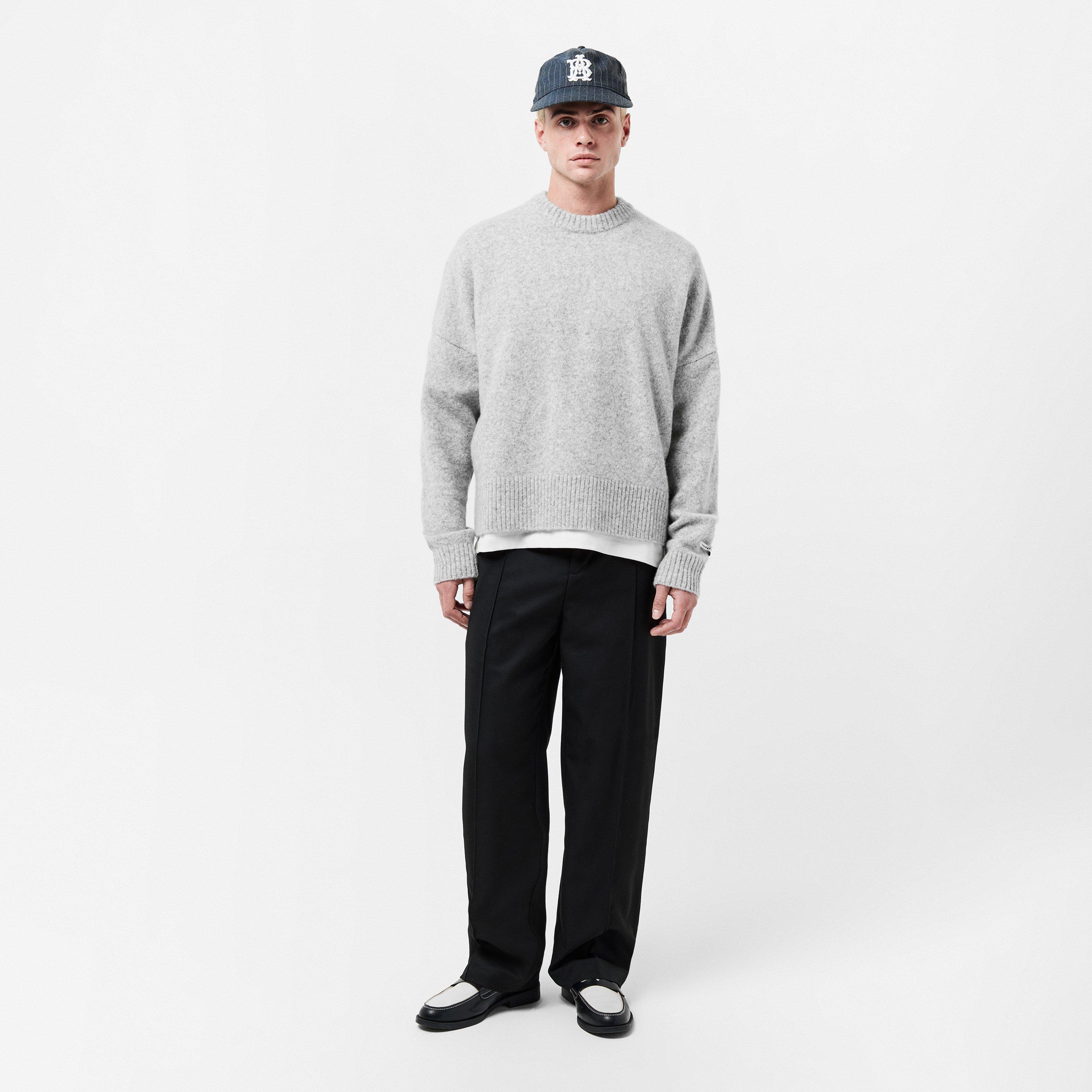 Grey/Ecru - about:blank - Men's Mohair Long Sleeve Crew Neck Jumper - 6