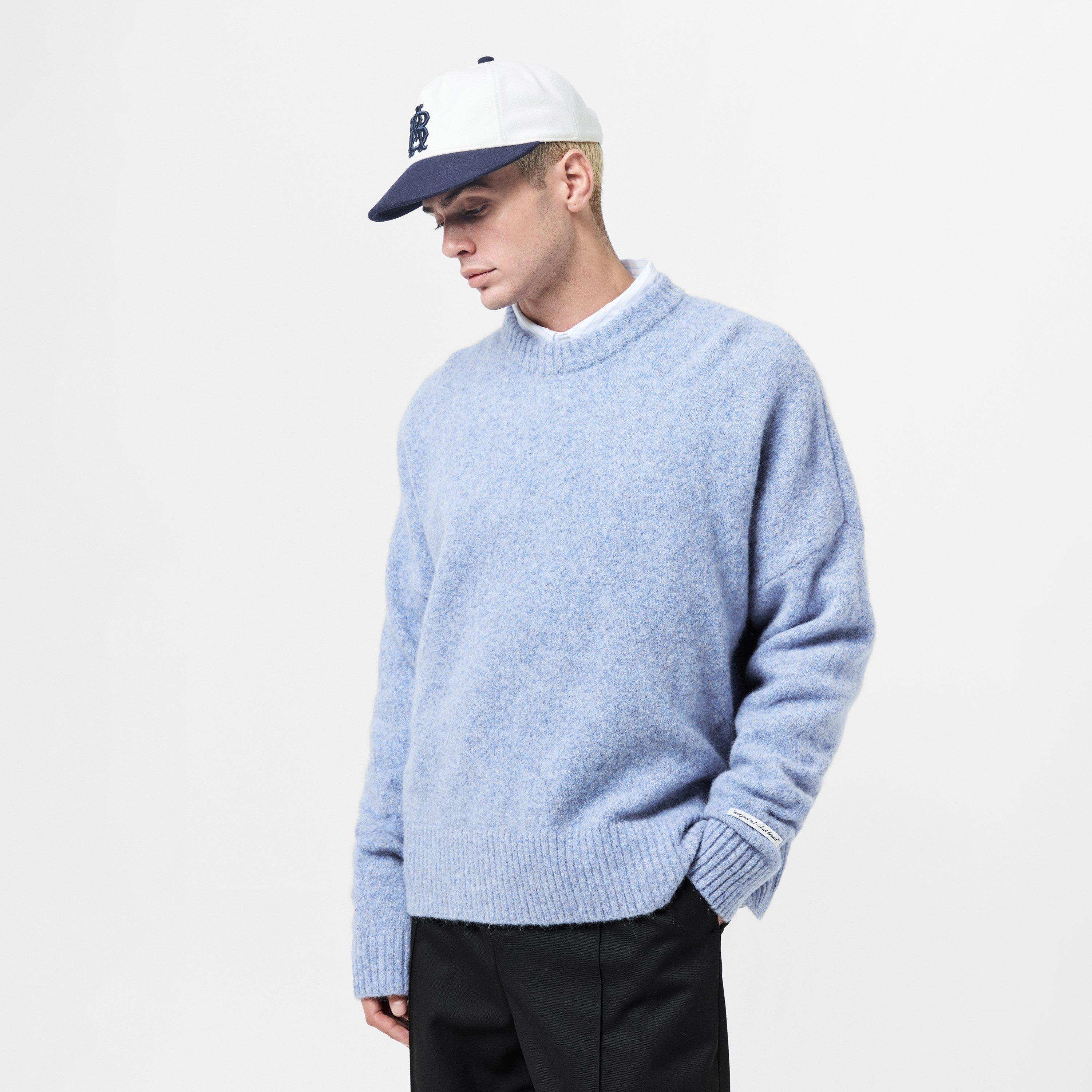 Blue/Ecru - about:blank - Men's Mohair Long Sleeve Crew Neck Jumper - 3