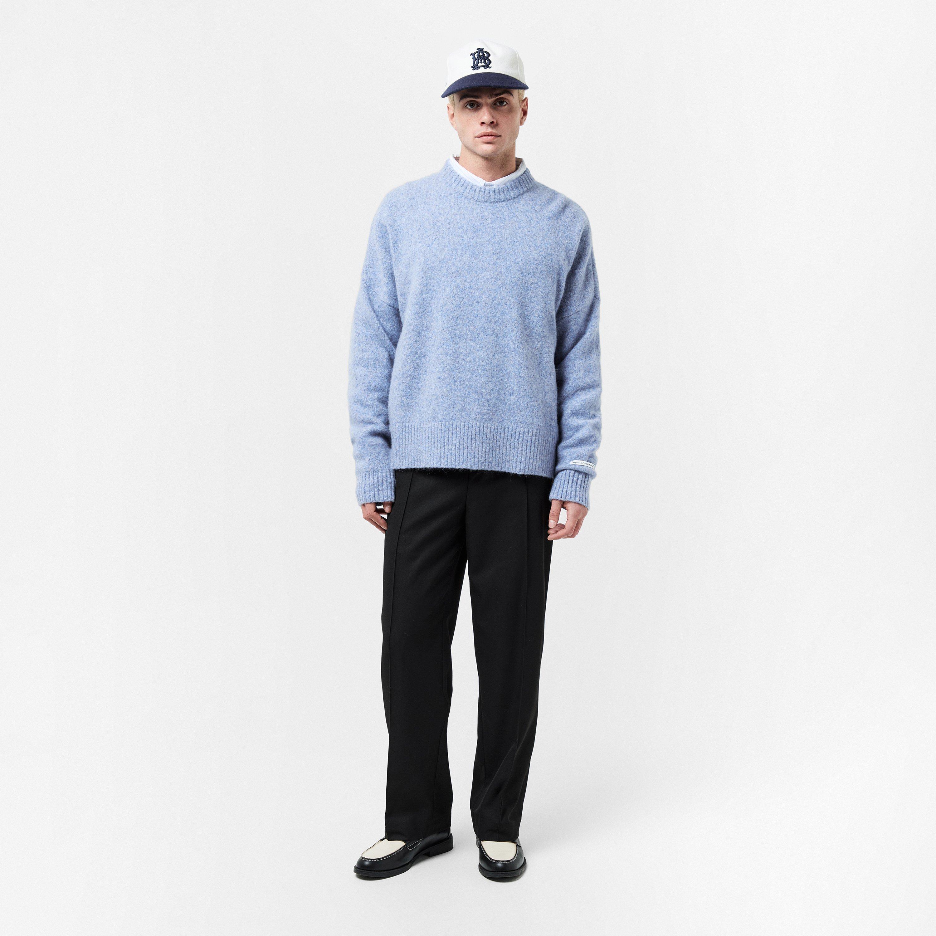 Blue/Ecru - about:blank - Men's Mohair Long Sleeve Crew Neck Jumper - 6