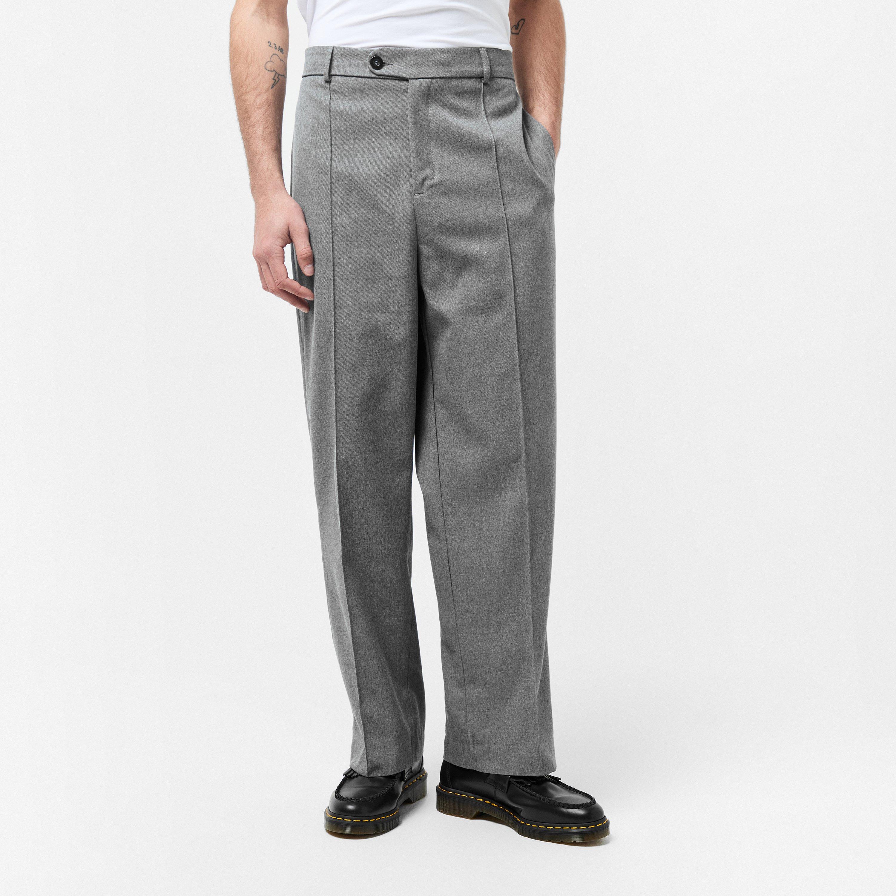 Light Grey - about:blank - Men's Everyday Wide Leg Pleated Trousers - 3