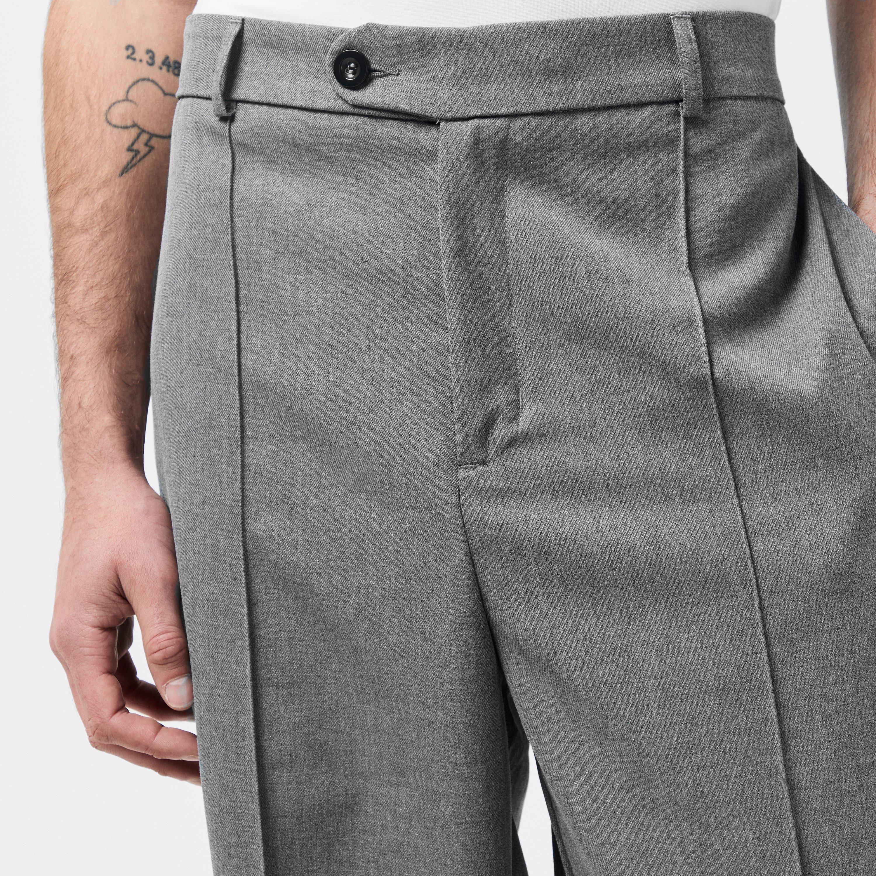 Light Grey - about:blank - Men's Everyday Wide Leg Pleated Trousers - 5