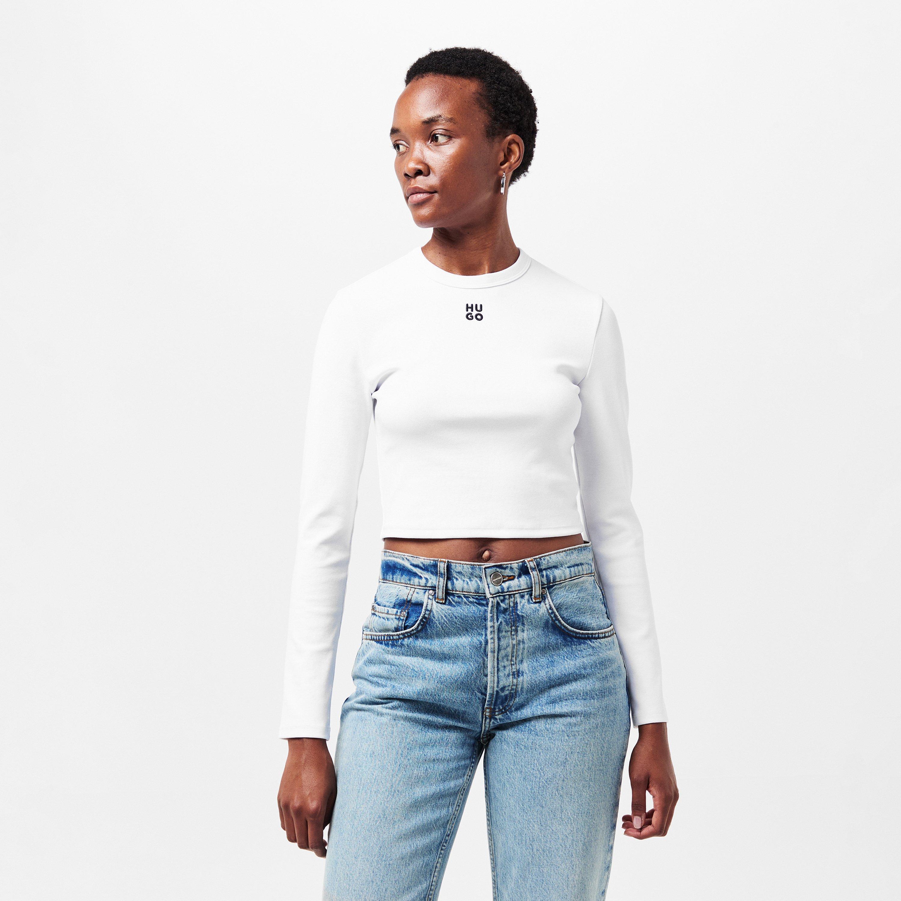 White 100 - Hugo - Dafilomena Long Sleeve Crop Top - 3