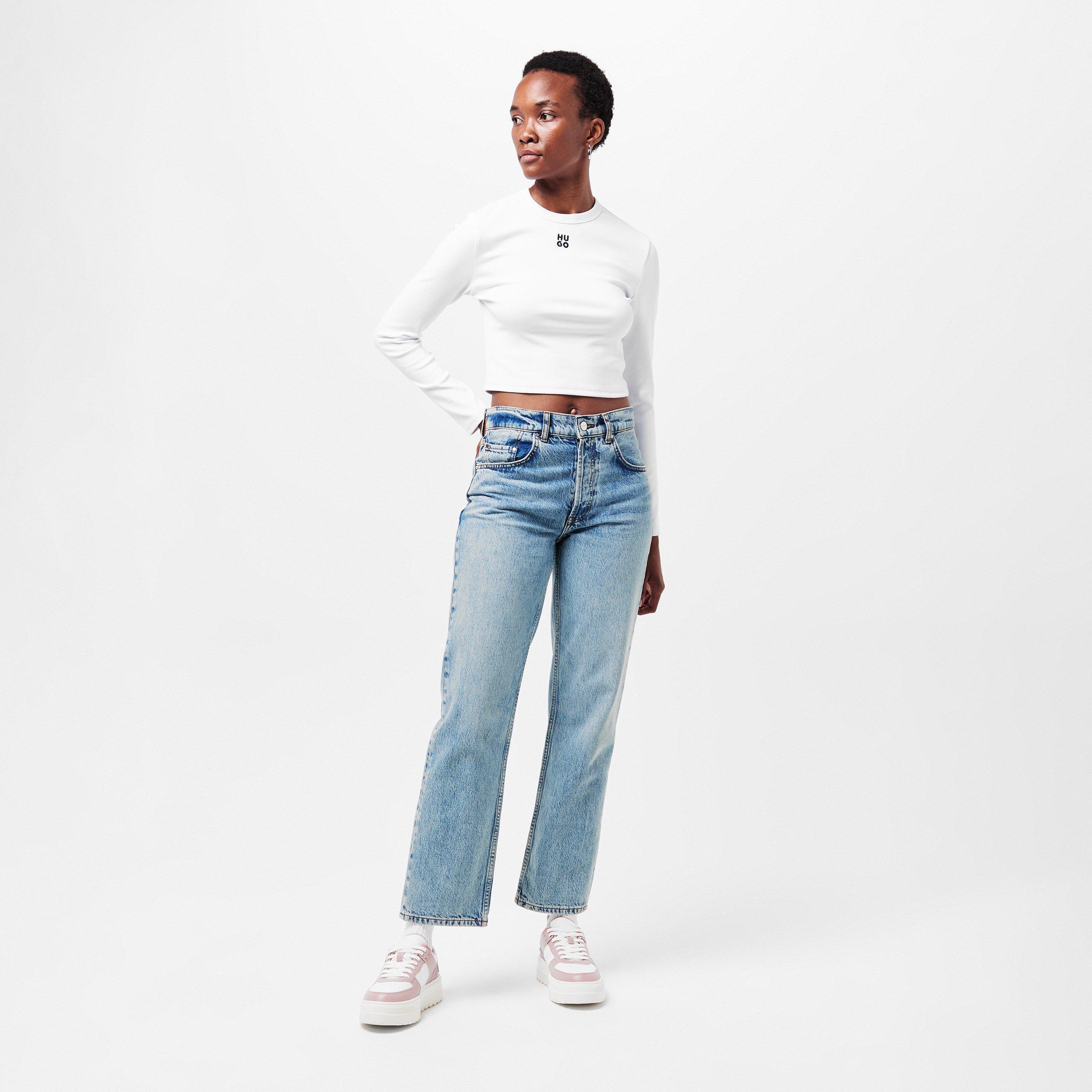 White 100 - Hugo - Dafilomena Long Sleeve Crop Top - 6