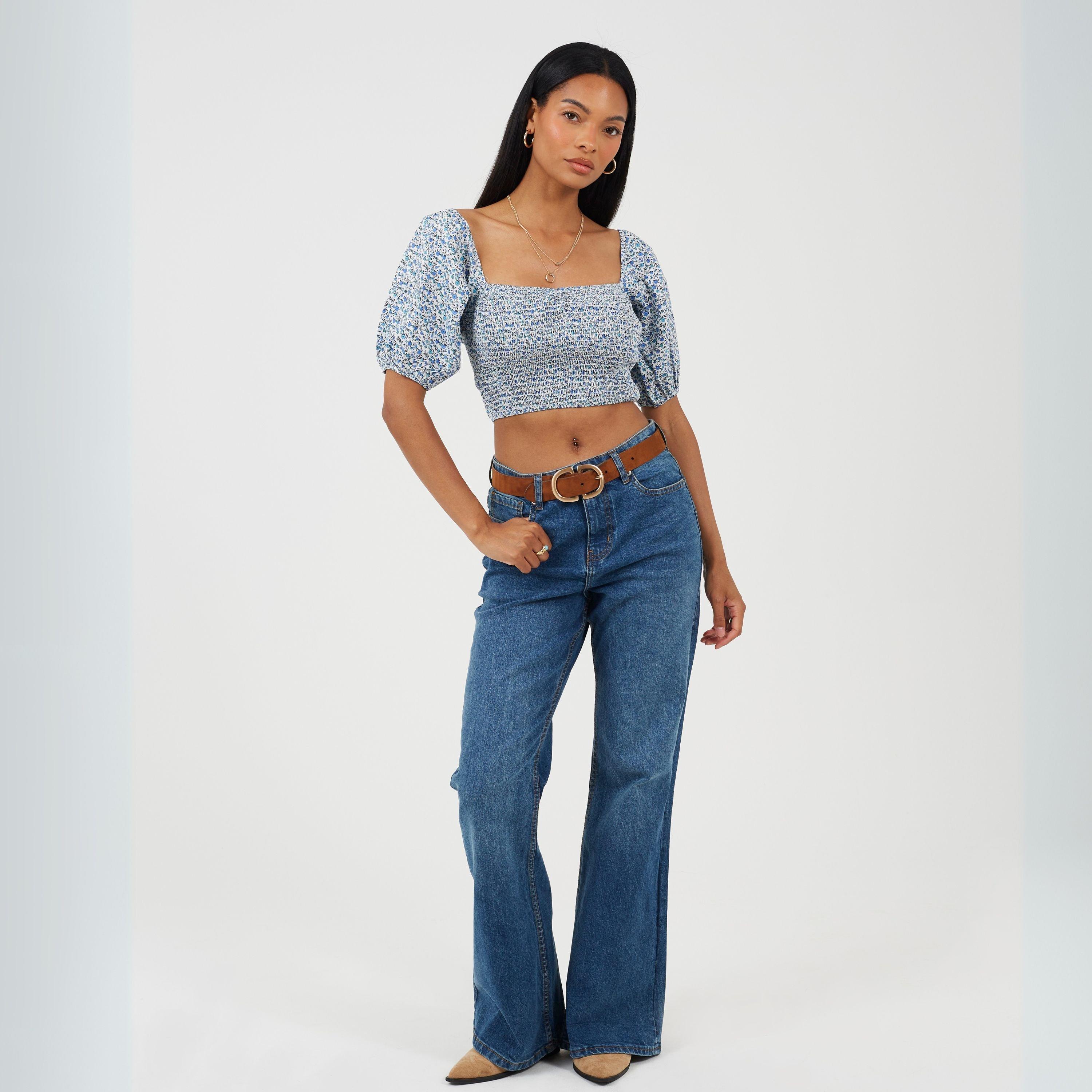 Brave Soul Womens Cropped Puff Sleeve Top with Shirred Body | FRASERS