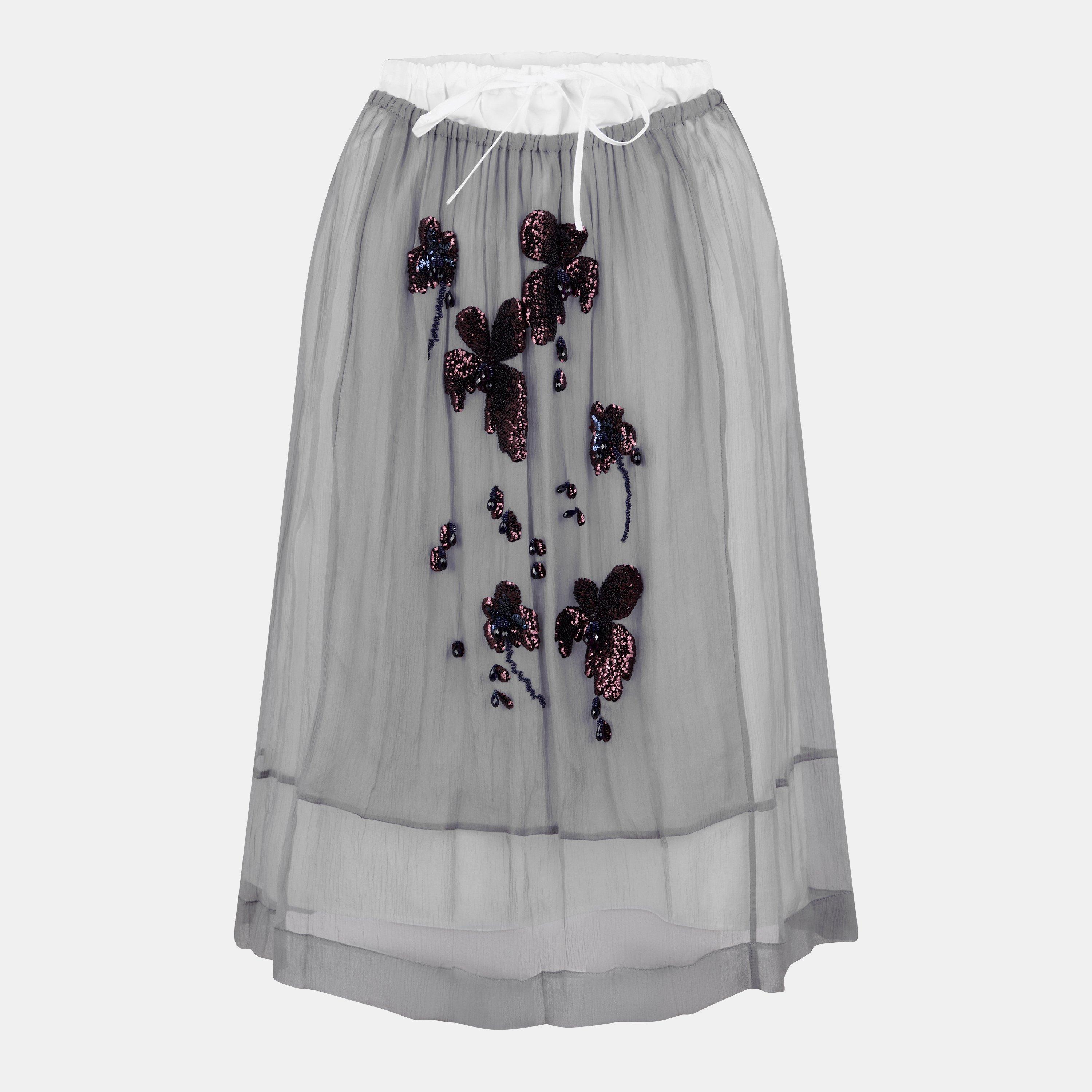 Prada Women's Embroidered Midi Skirt - Aluminium - Size 42 (UK 10)