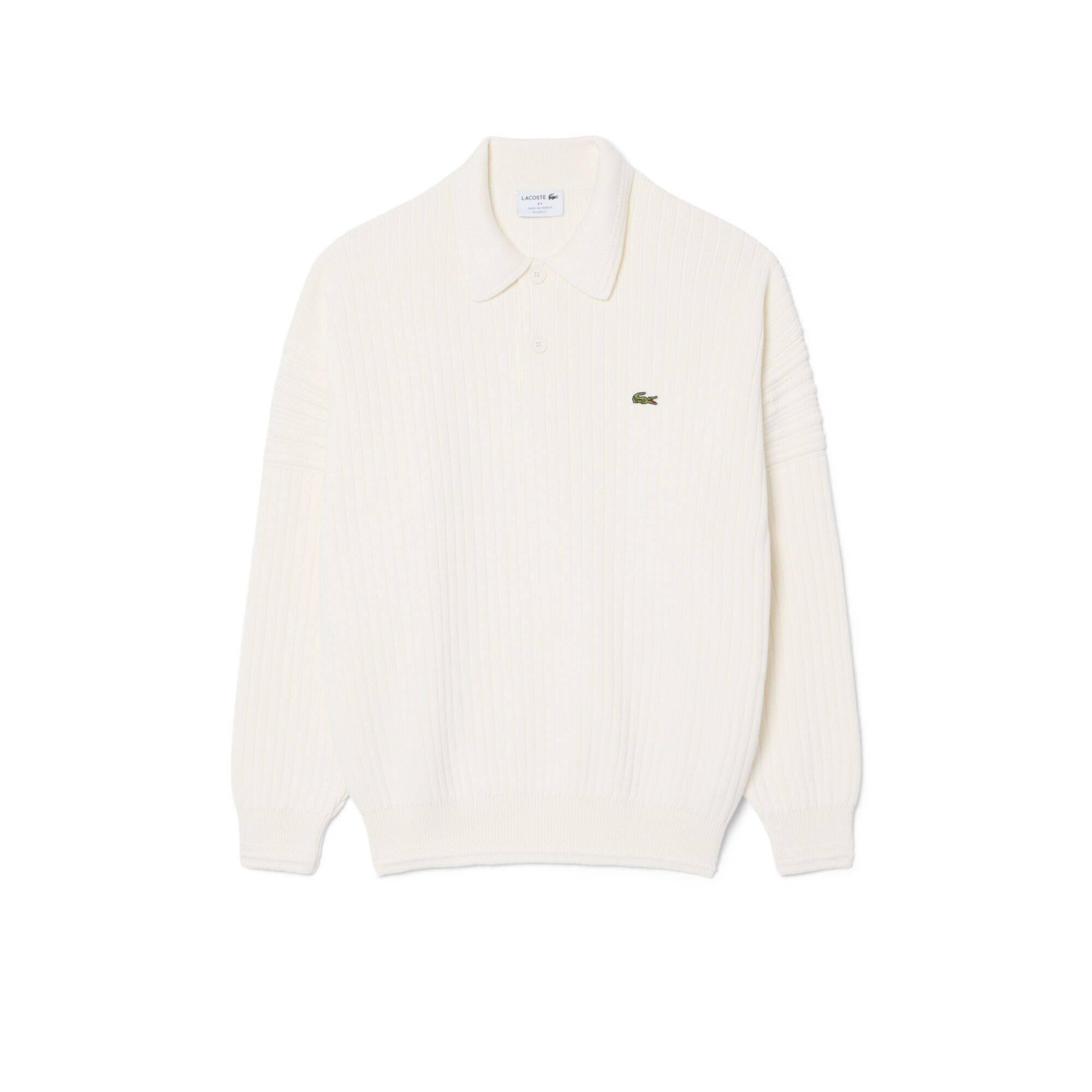 White 70V - Lacoste - Men's Rugby Cotton Long-Sleeve Ribbed Knit Polo Shirt - 1