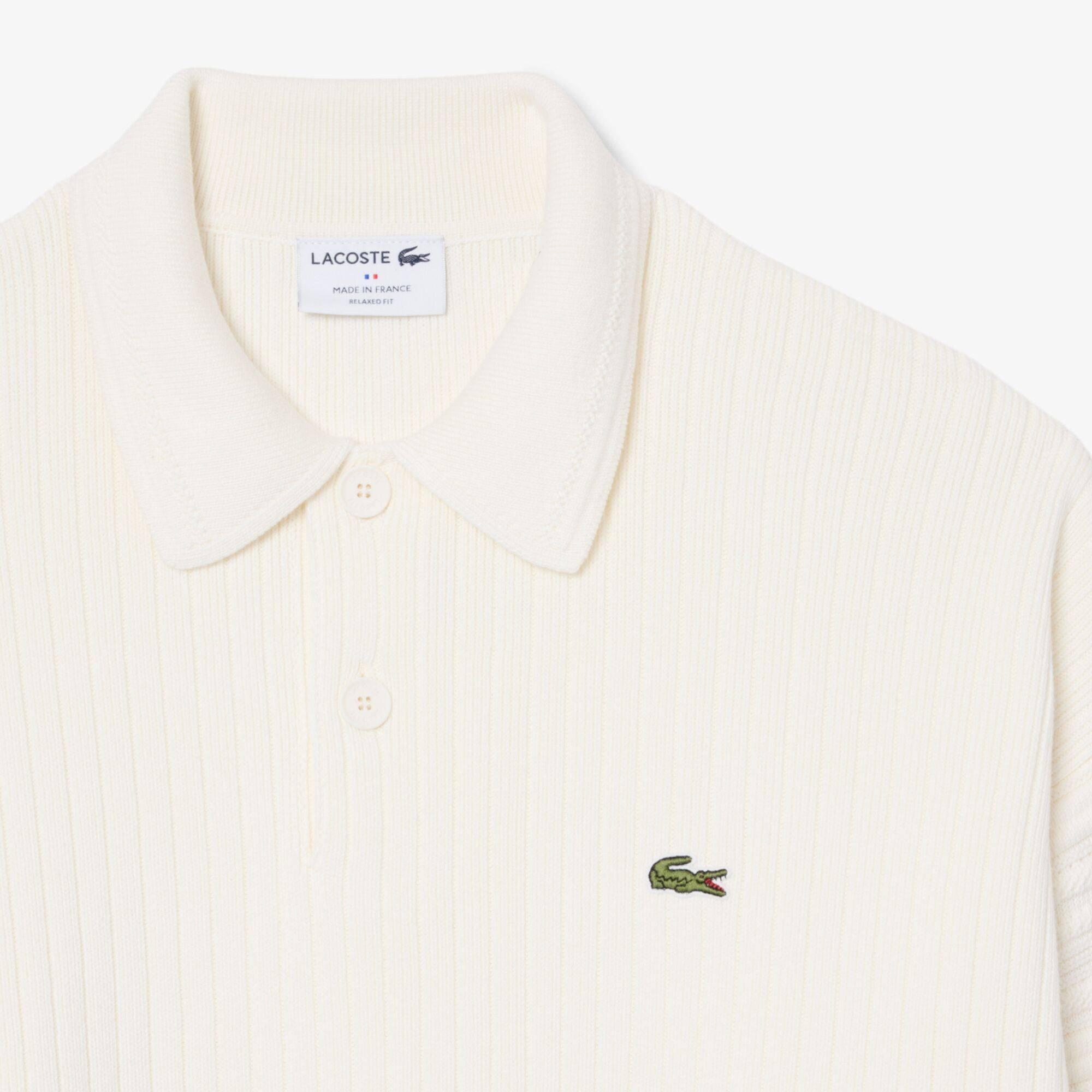 White 70V - Lacoste - Men's Rugby Cotton Long-Sleeve Ribbed Knit Polo Shirt - 4