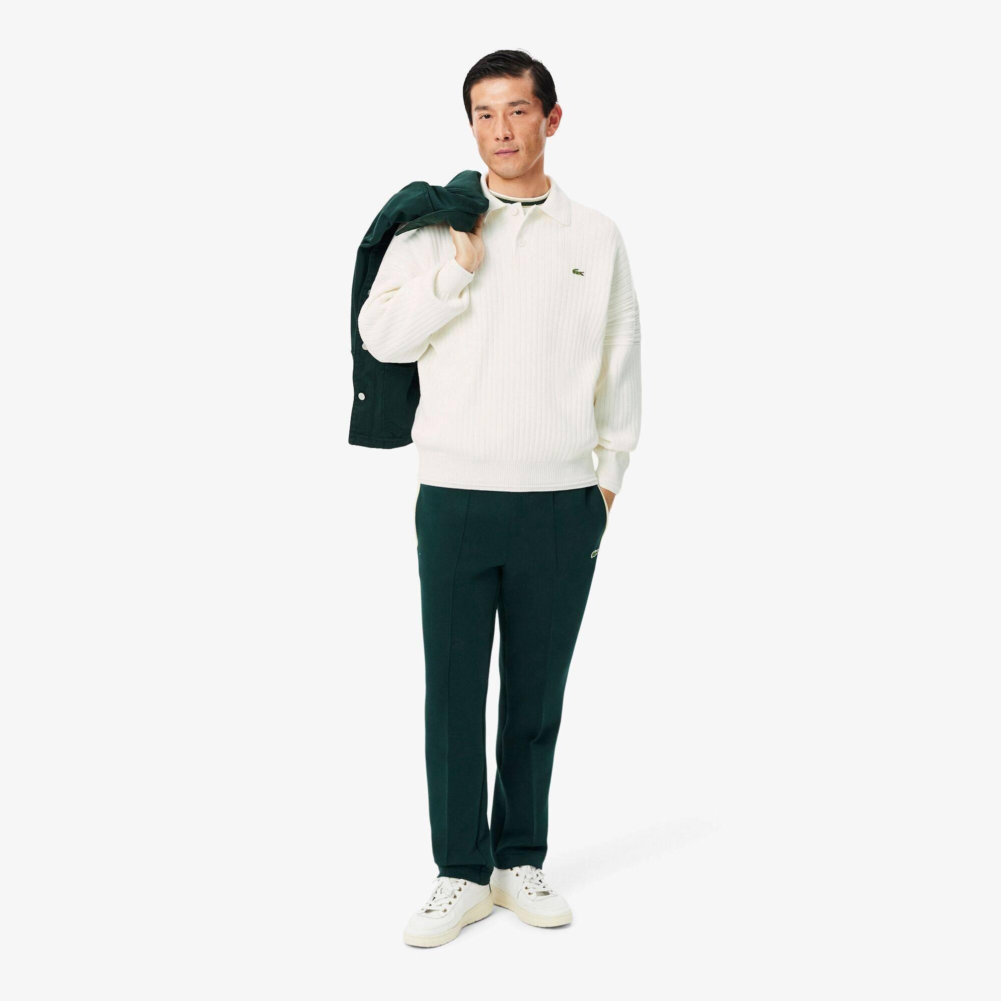 White 70V - Lacoste - Men's Rugby Cotton Long-Sleeve Ribbed Knit Polo Shirt - 5