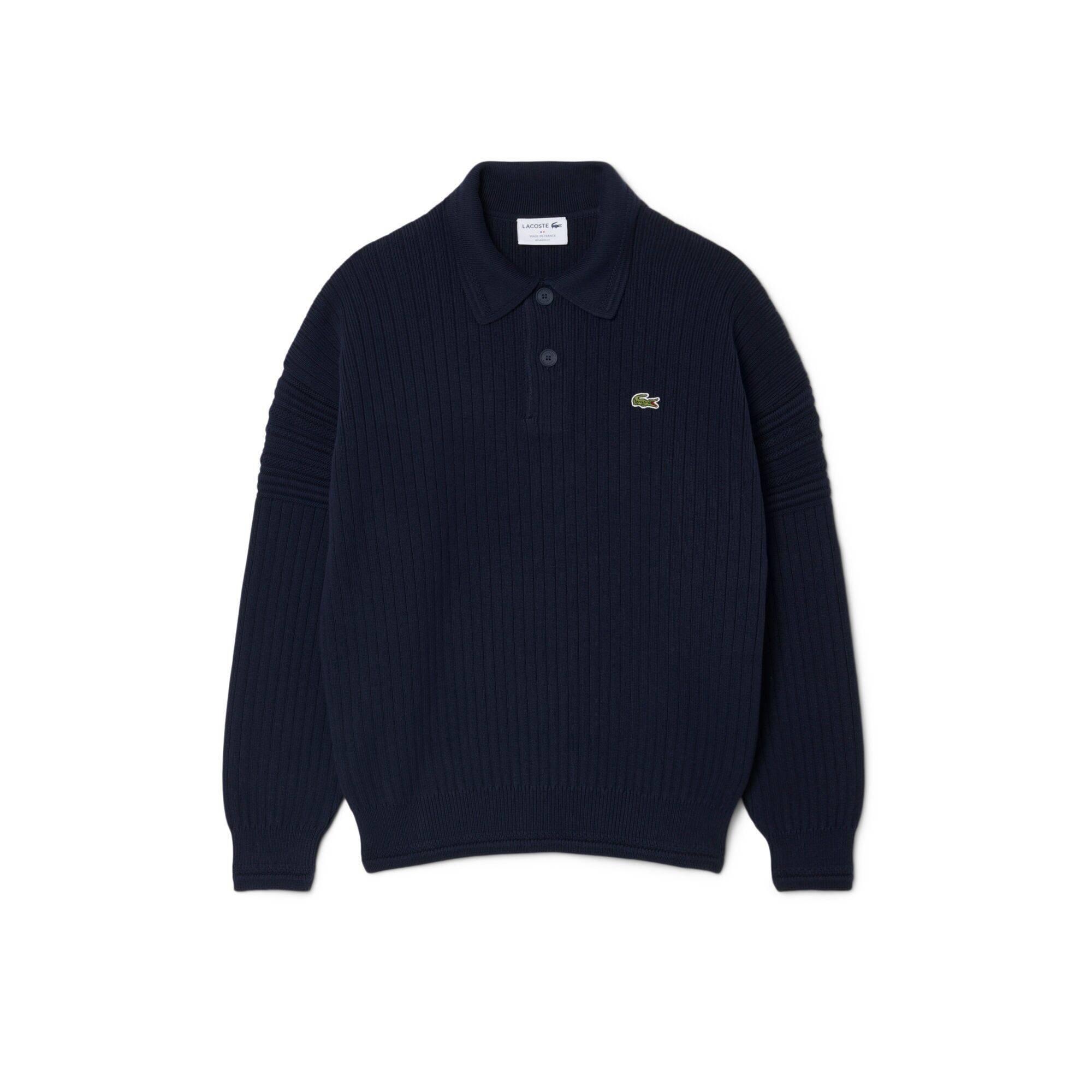 Men's Rugby Cotton Long-Sleeve Ribbed Knit Polo Shirt