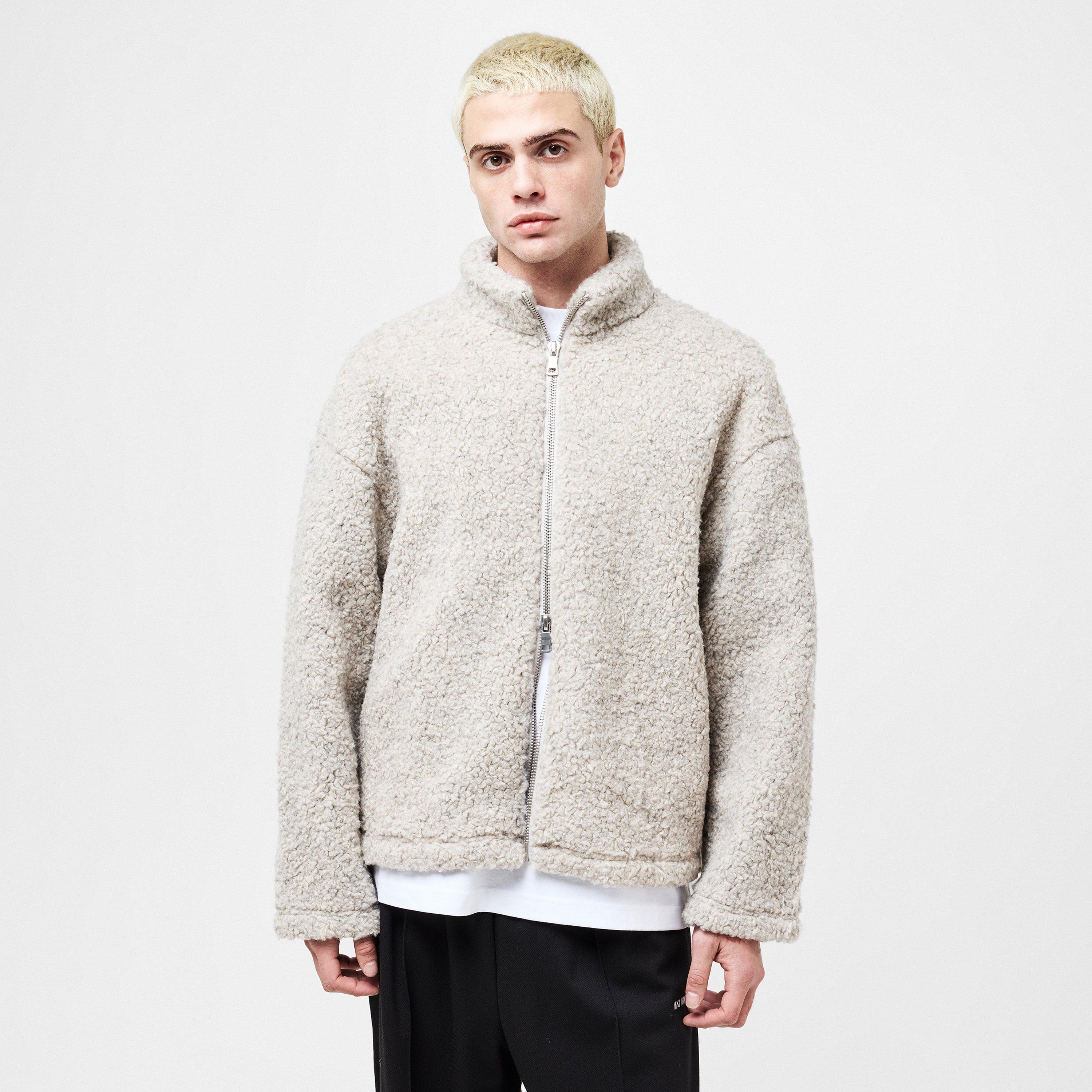 Oatmeal - MKI MIYUKI ZOKU - Men's Wool Fleece Zipped Knitted Top - 3