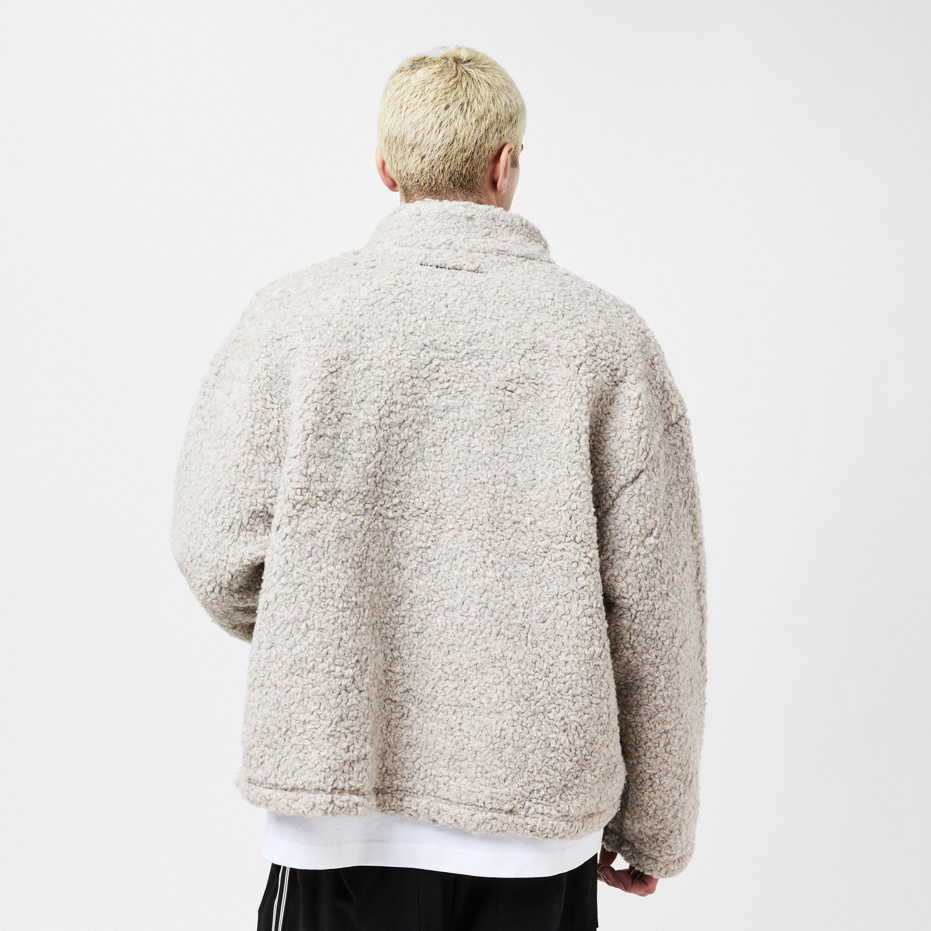 Oatmeal - MKI MIYUKI ZOKU - Men's Wool Fleece Zipped Knitted Top - 4