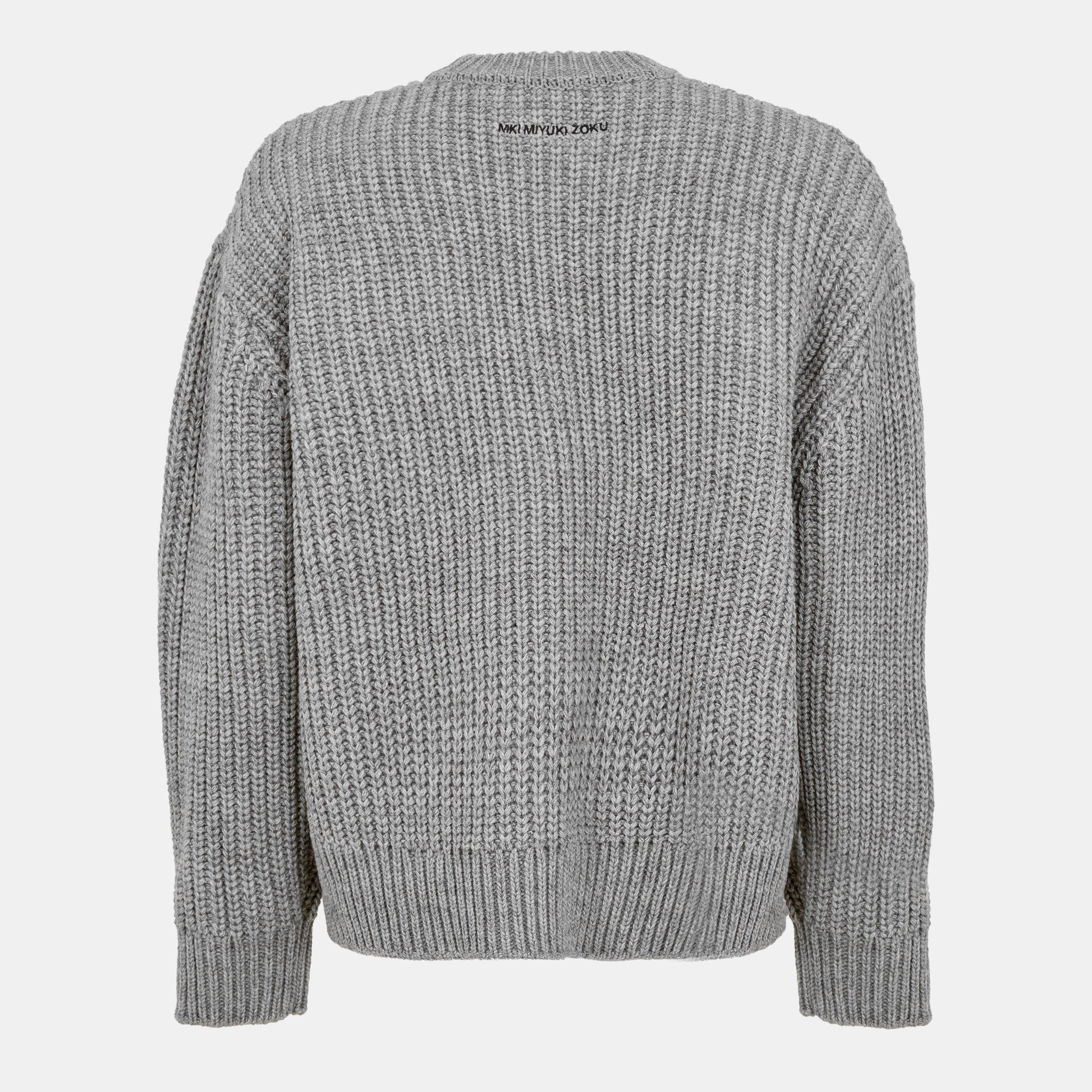 Grey Melange - MKI MIYUKI ZOKU - Men's Chunky Crew Neck Jumper - 2