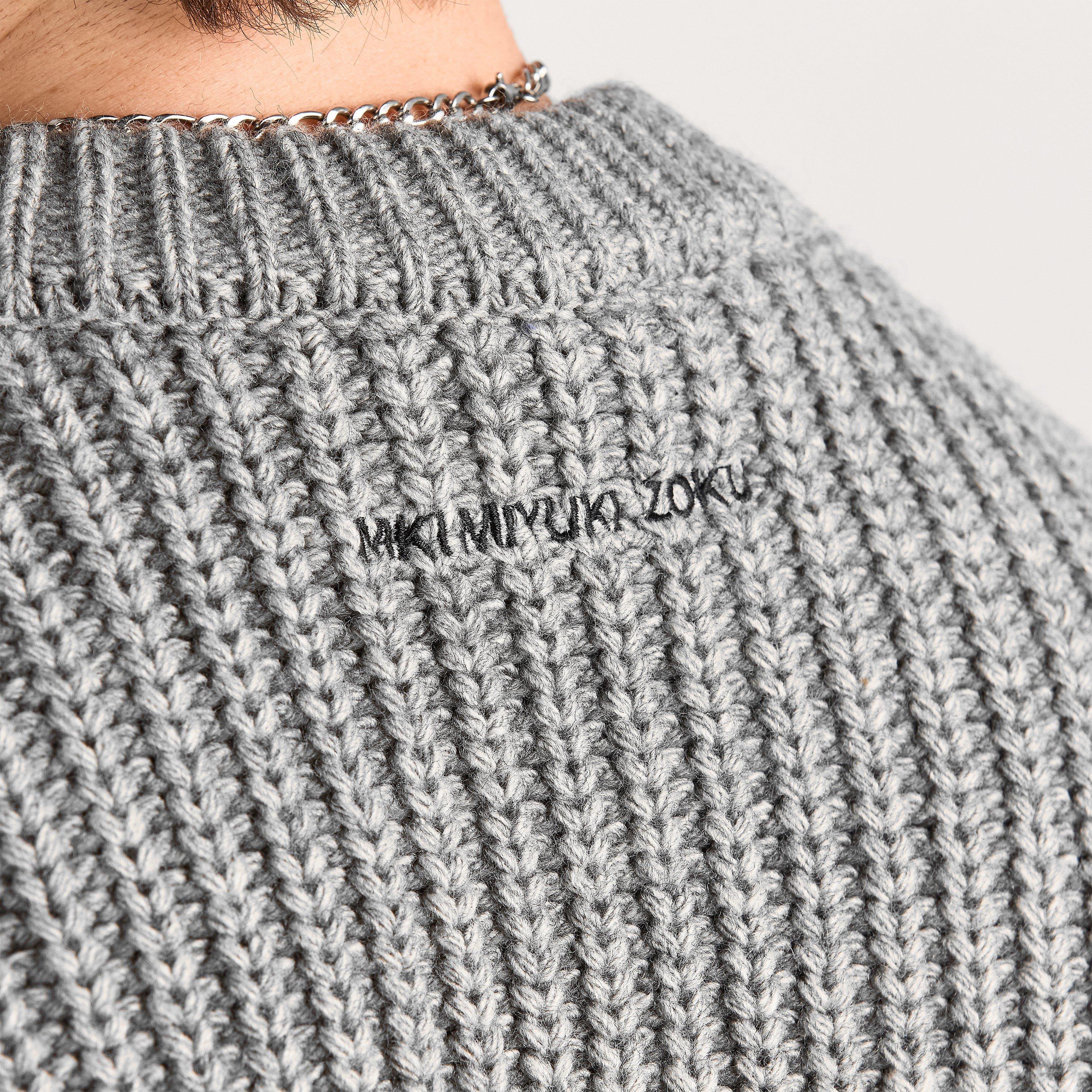 Grey Melange - MKI MIYUKI ZOKU - Men's Chunky Crew Neck Jumper - 5