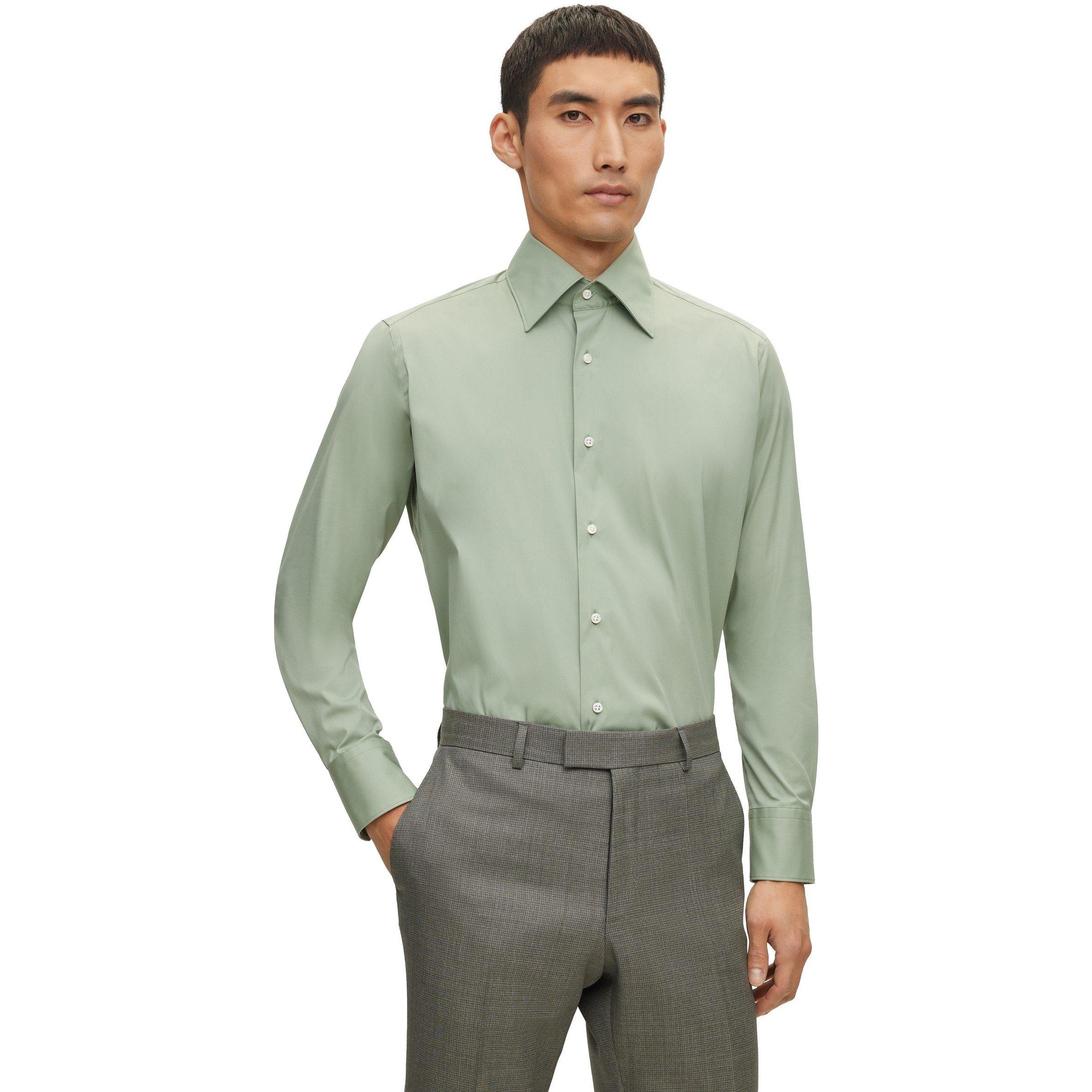 Boss Men's Long Sleeve Plain Shirt - Light/Green - 15.7 In 40
