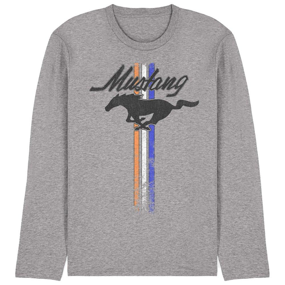 Light Grey - Ford - Ford Mustang Stripes Long Sleeve T-Shirt Athletic - 1