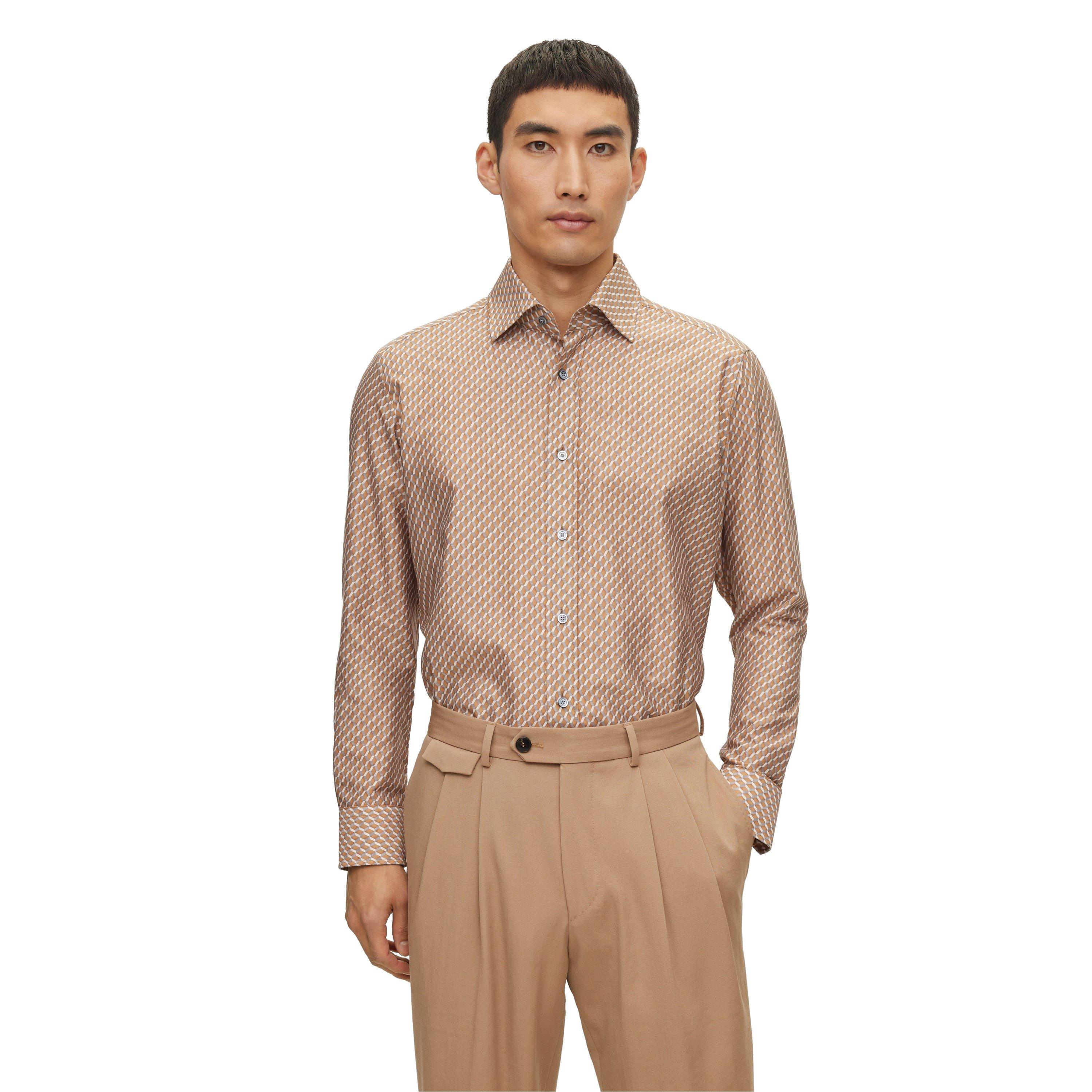 Beige - Boss - Men's Jim Kent Long Sleeve Plain Shirt - 1