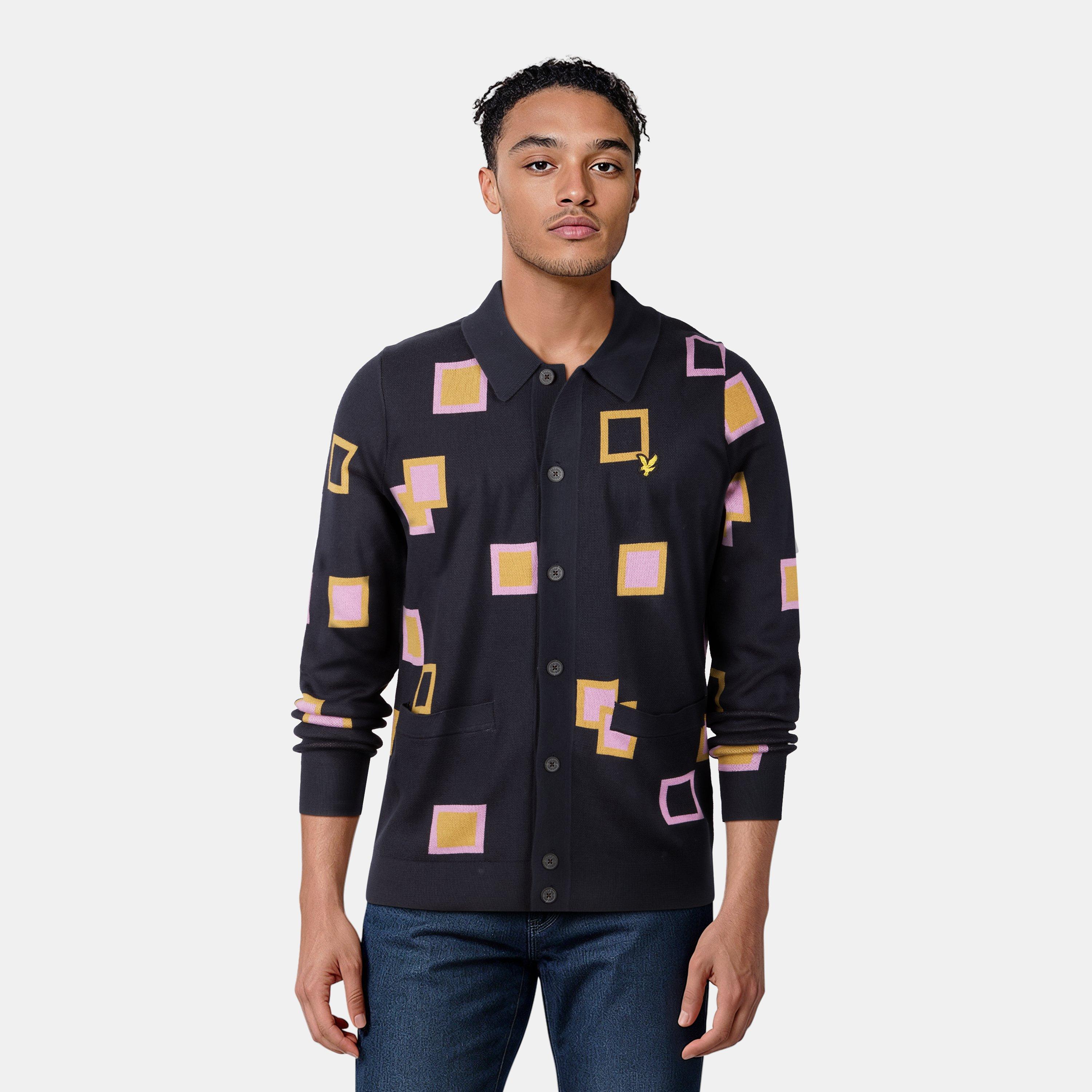 Dark Navy - Lyle and Scott - Men's Square Knitted Cardigan - 2