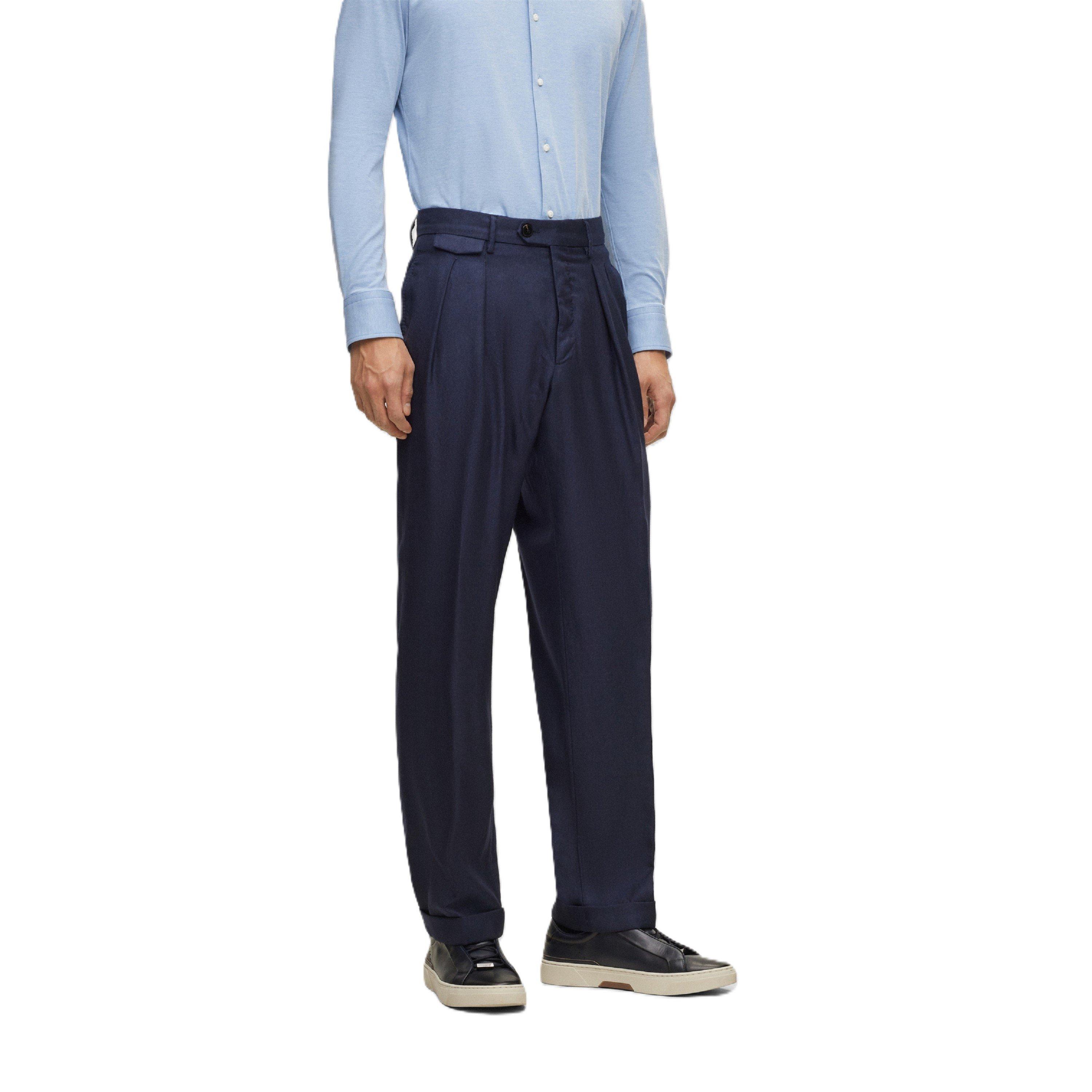 Boss Men's Tailored Fit Pleated Trousers - Blue - 36W R