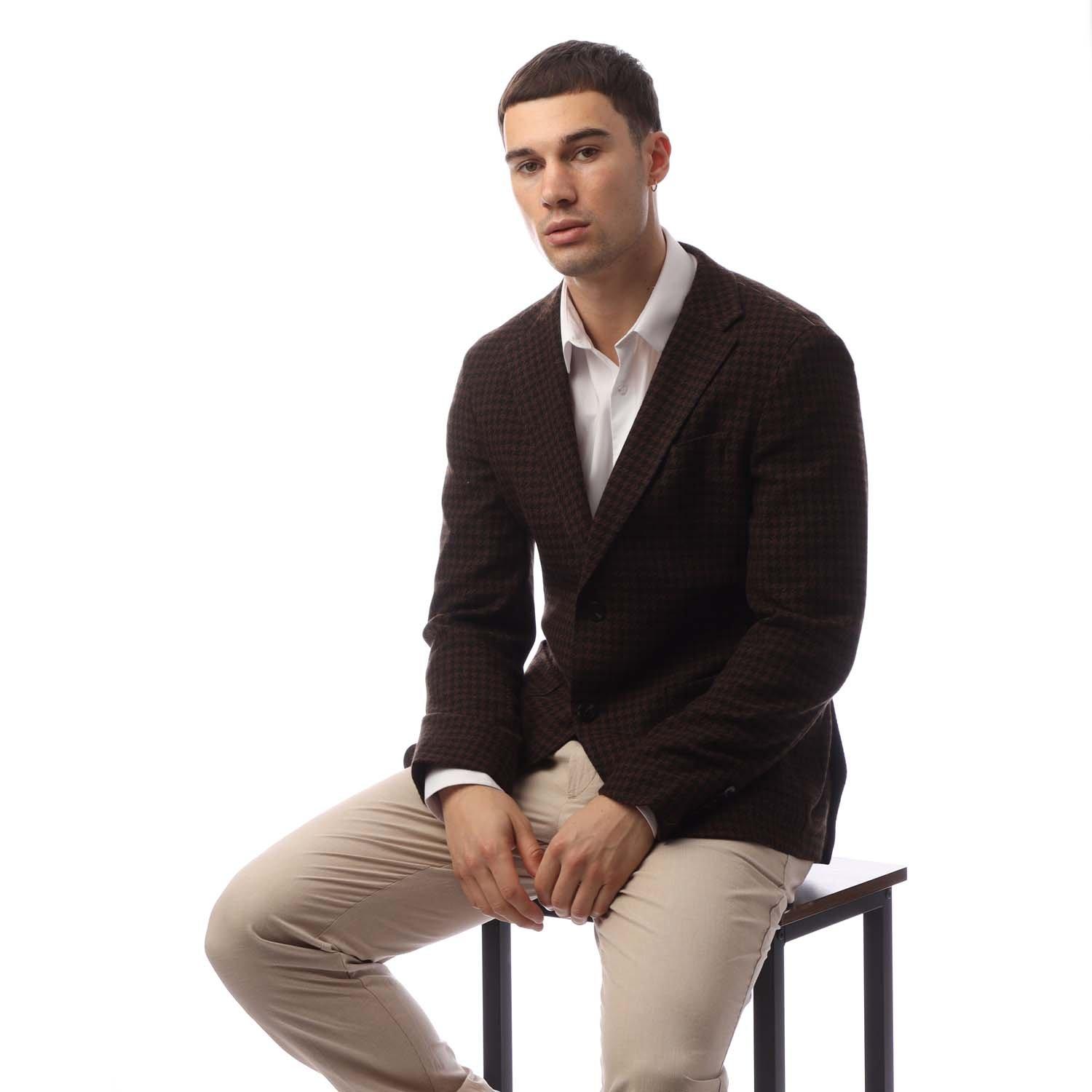 Brown - Boss - Men's Heston Structured Shoulders Tailored Fit Single-Breasted Formal Jacket - 2