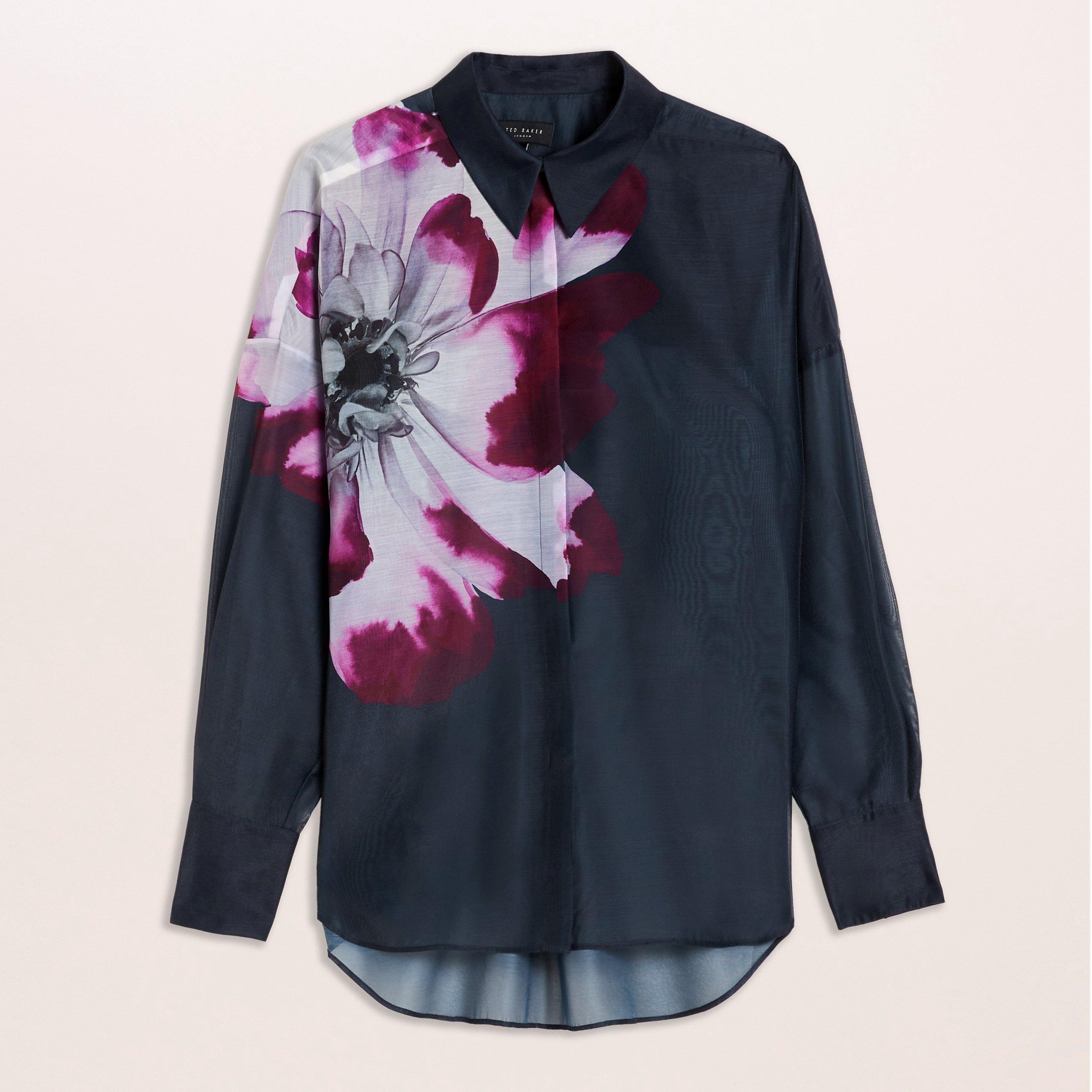 navy - Ted Baker - Women's Orrin Floral Long-Sleeve Patterned Shirt - 1