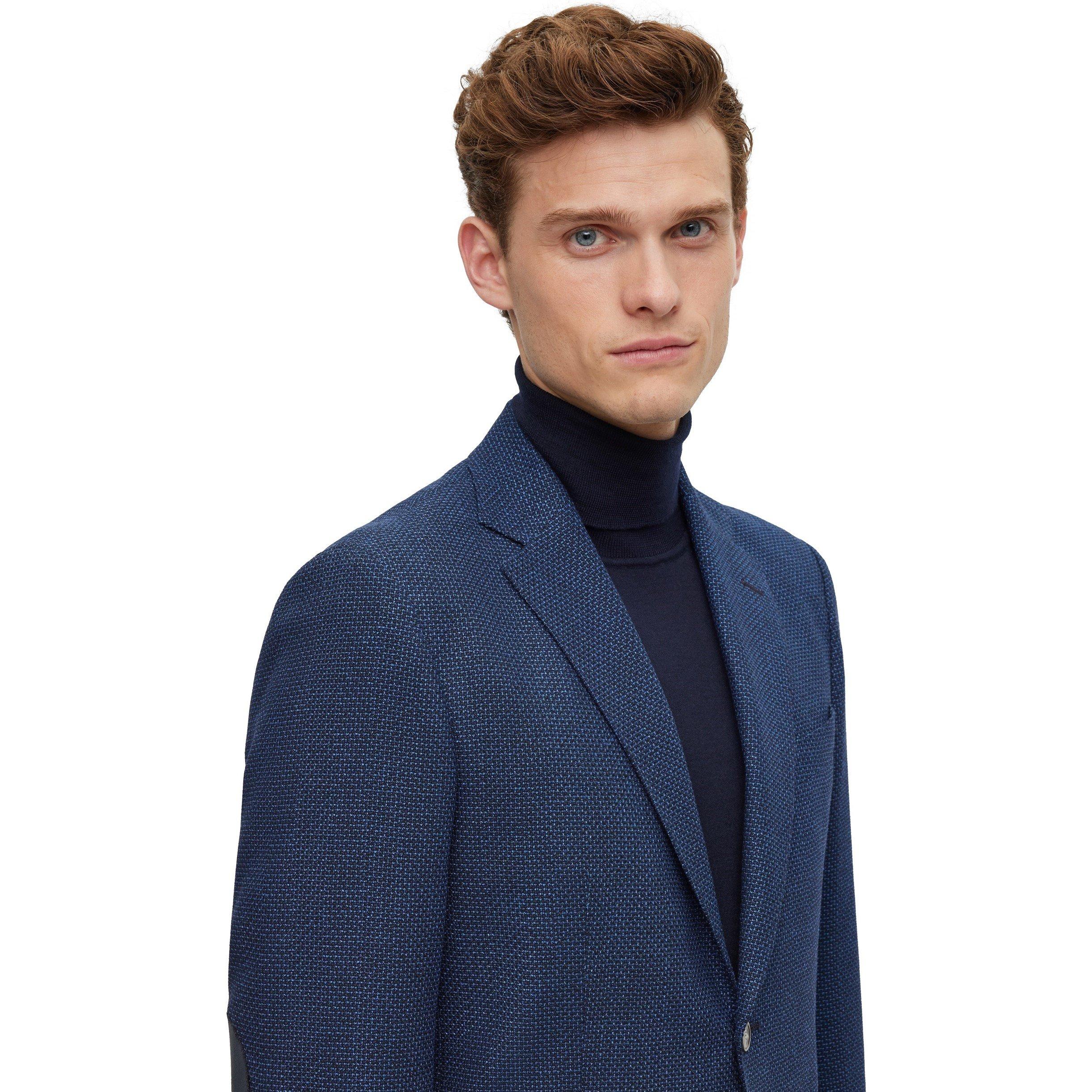 Blue - Boss - Men's Hutson Elbow Design Structured Formal Jacket - 3