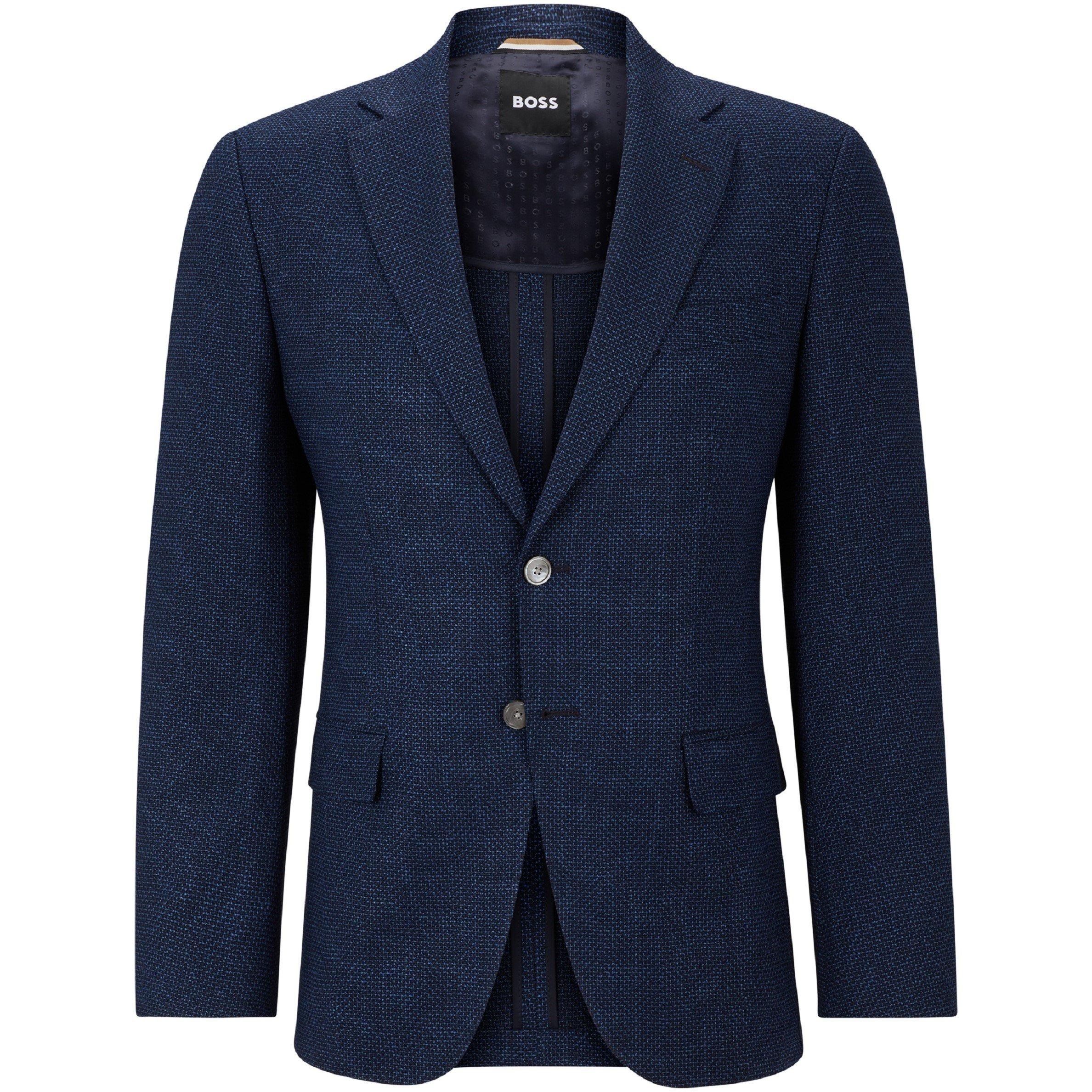 Blue - Boss - Men's Hutson Elbow Design Structured Formal Jacket - 4