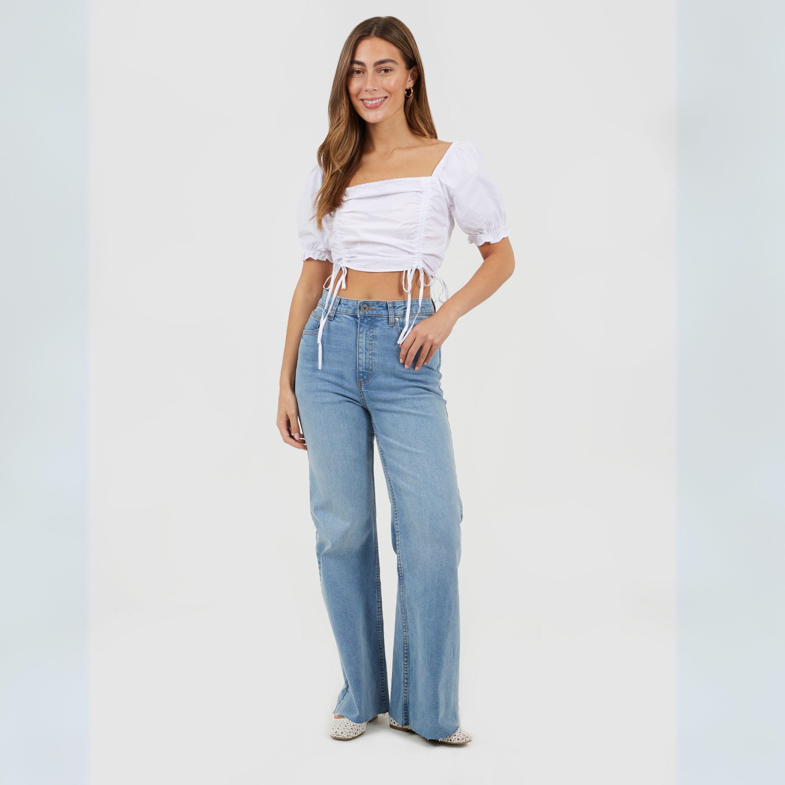 White - Brave Soul - S Womens Puff Sleeve Top with Ruched and Tie Details. - 4