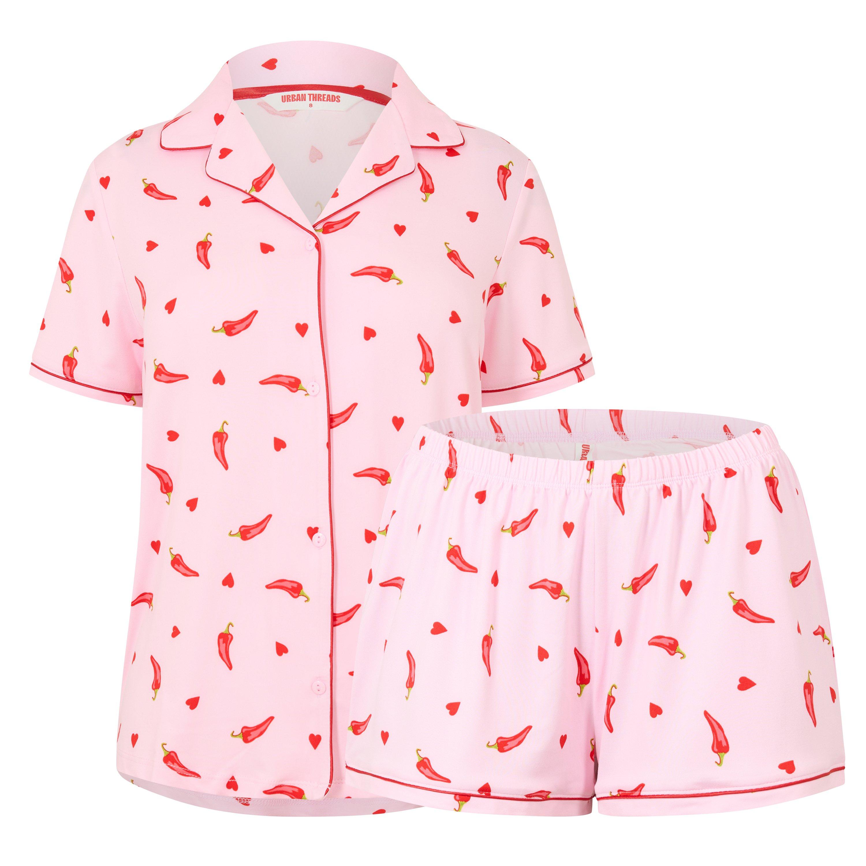 Pink Red Chilli - Urban Threads - Women's Short Sleeve Pyjama Set - 1
