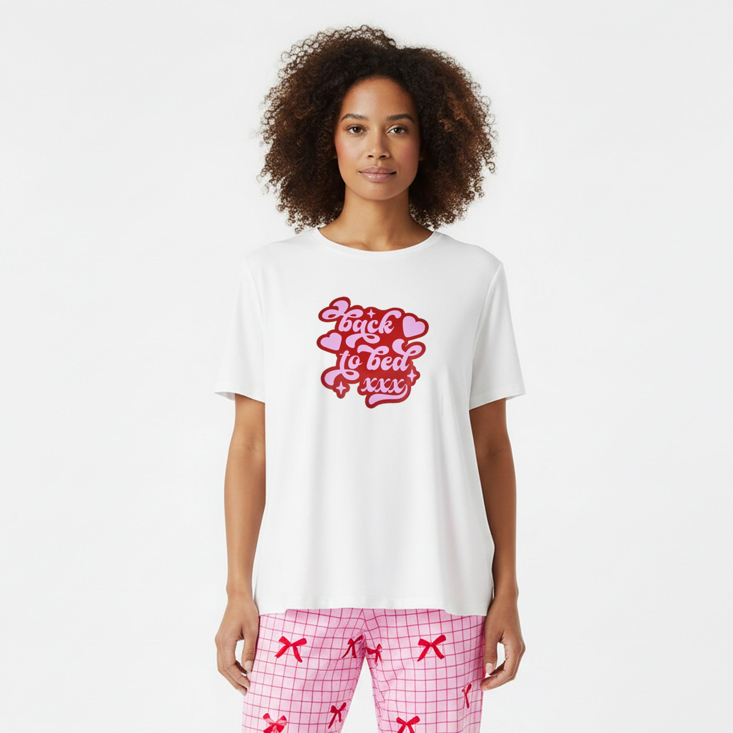 Red Gingham Bow - Urban Threads - Women's Short Sleeve Pyjama Set - 3