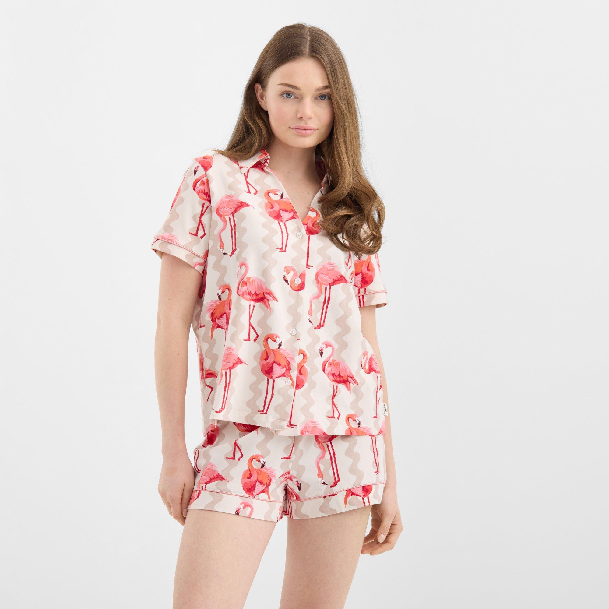 Flamingo Stripe - Chelsea Peers - Women's Short Sleeve Pyjama Set - 1