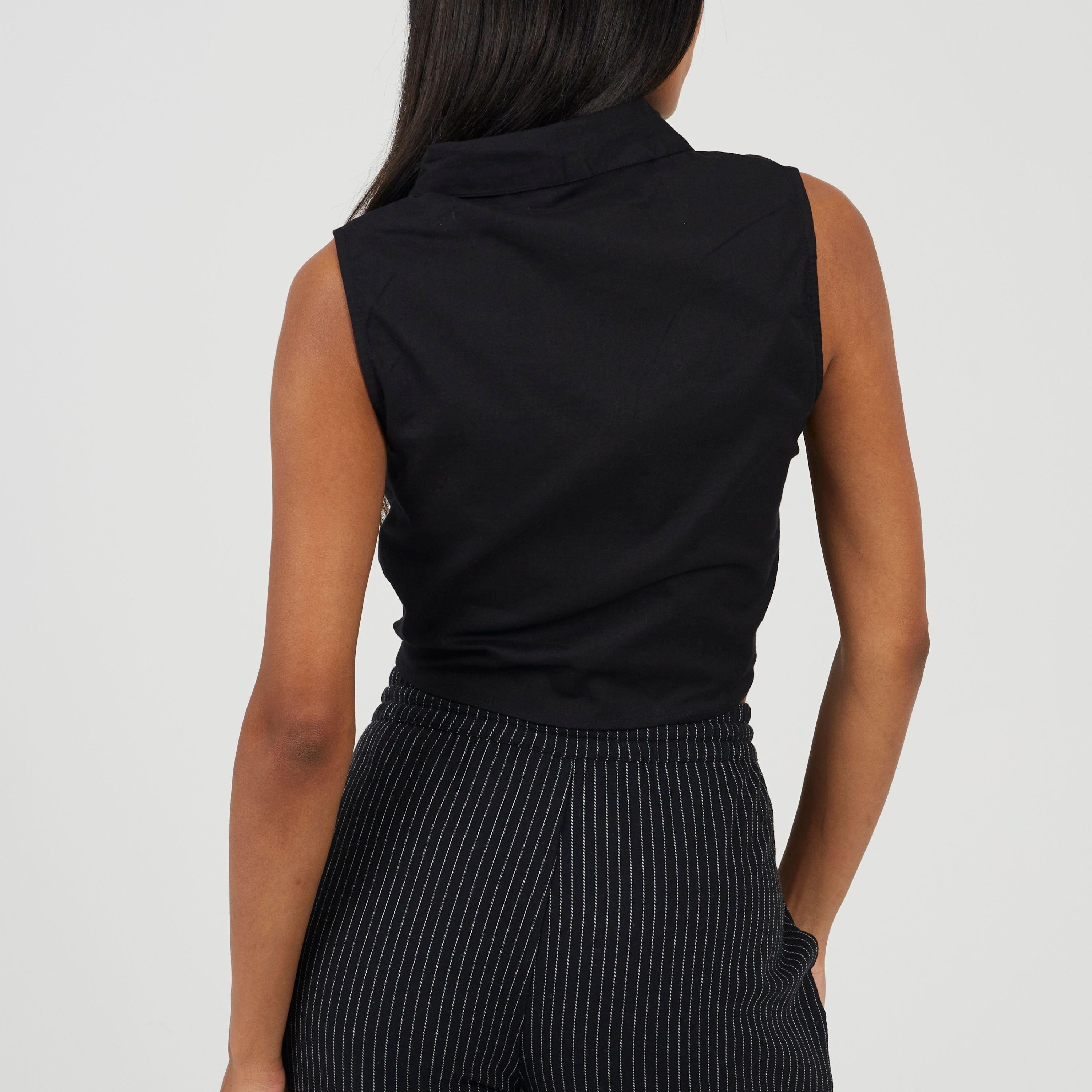 Black - Brave Soul - Womens Sleeveless Collared Top with Tie Detail - 2