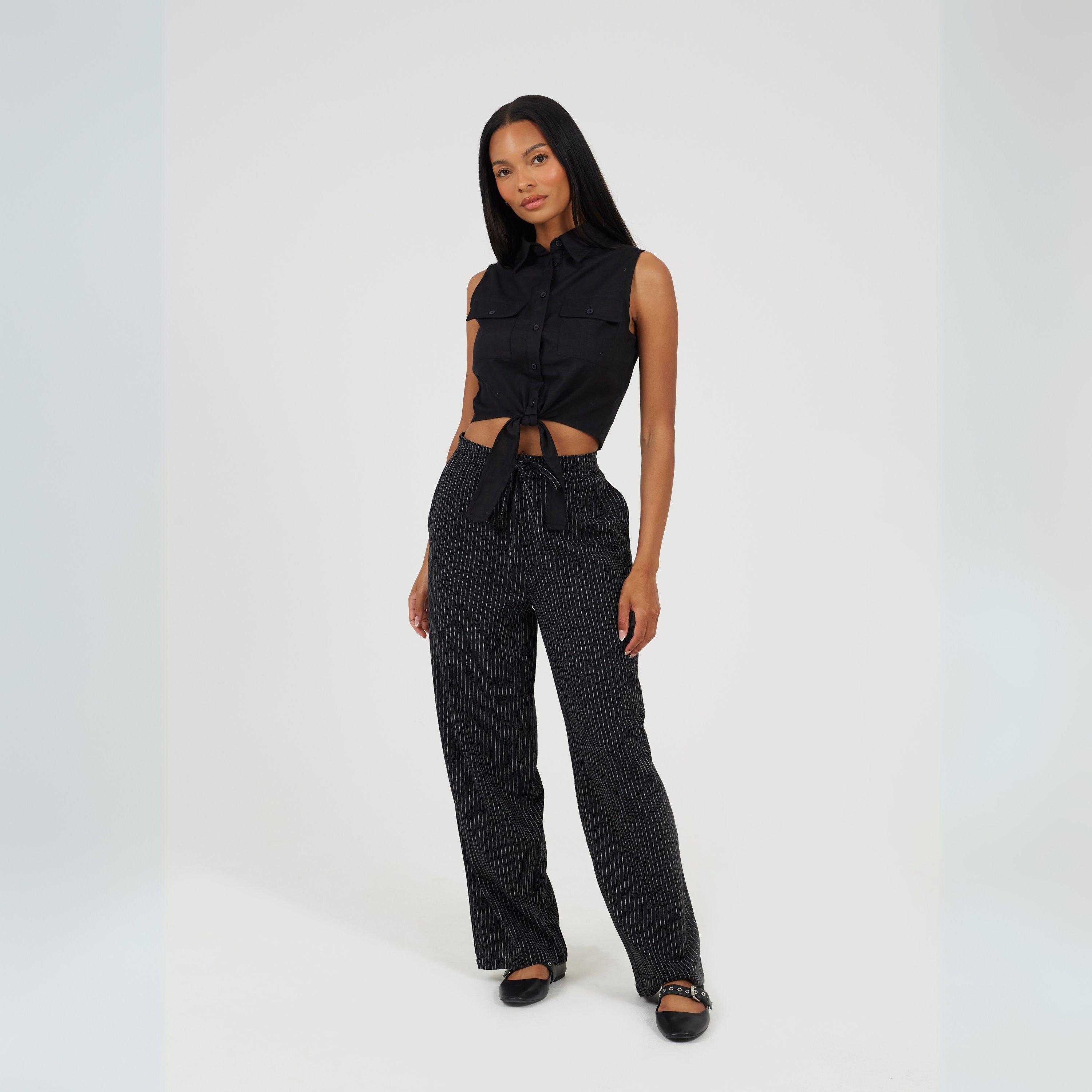 Black - Brave Soul - Womens Sleeveless Collared Top with Tie Detail - 4