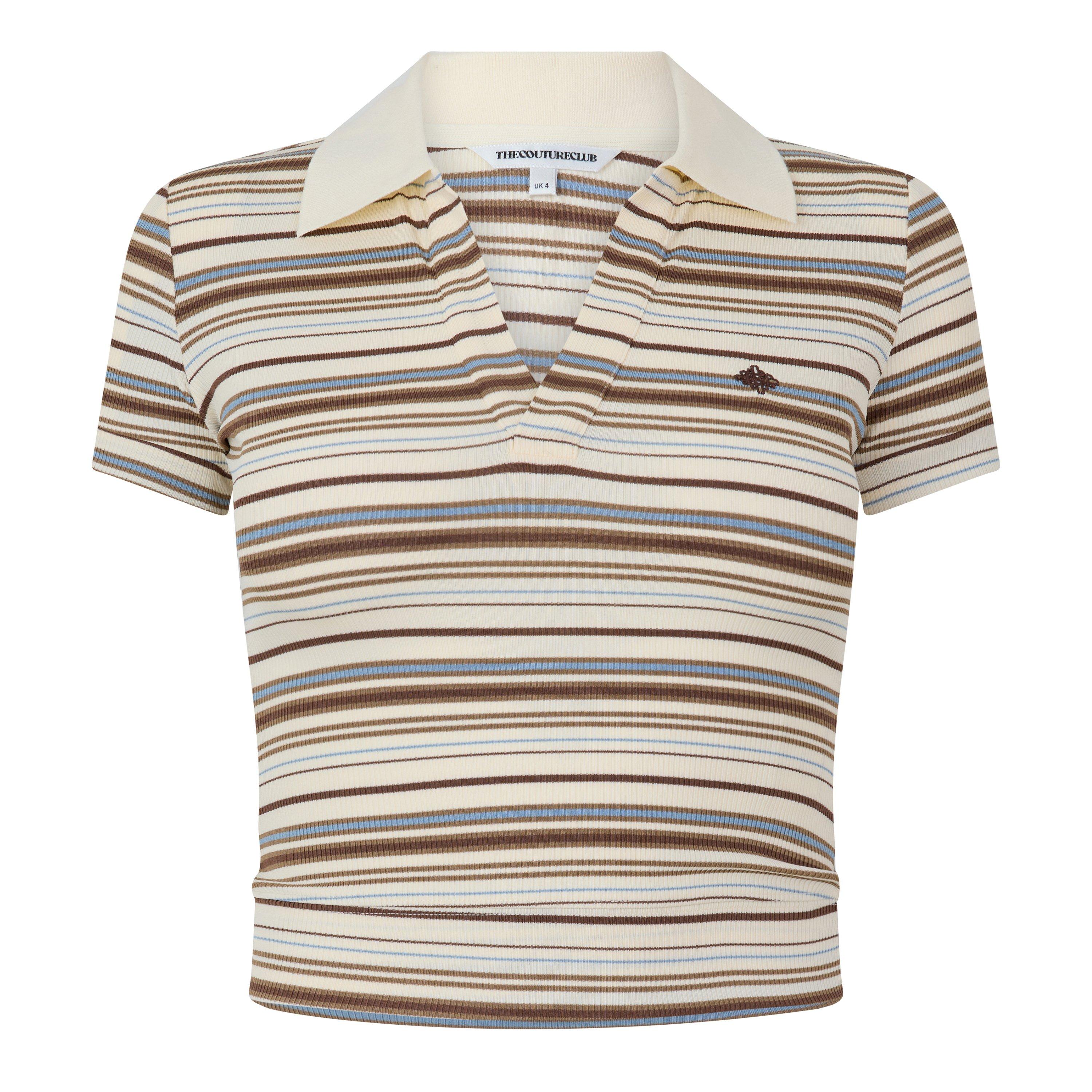 Beige - The Couture Club - Couture Stripe Polo Ld64 - 1