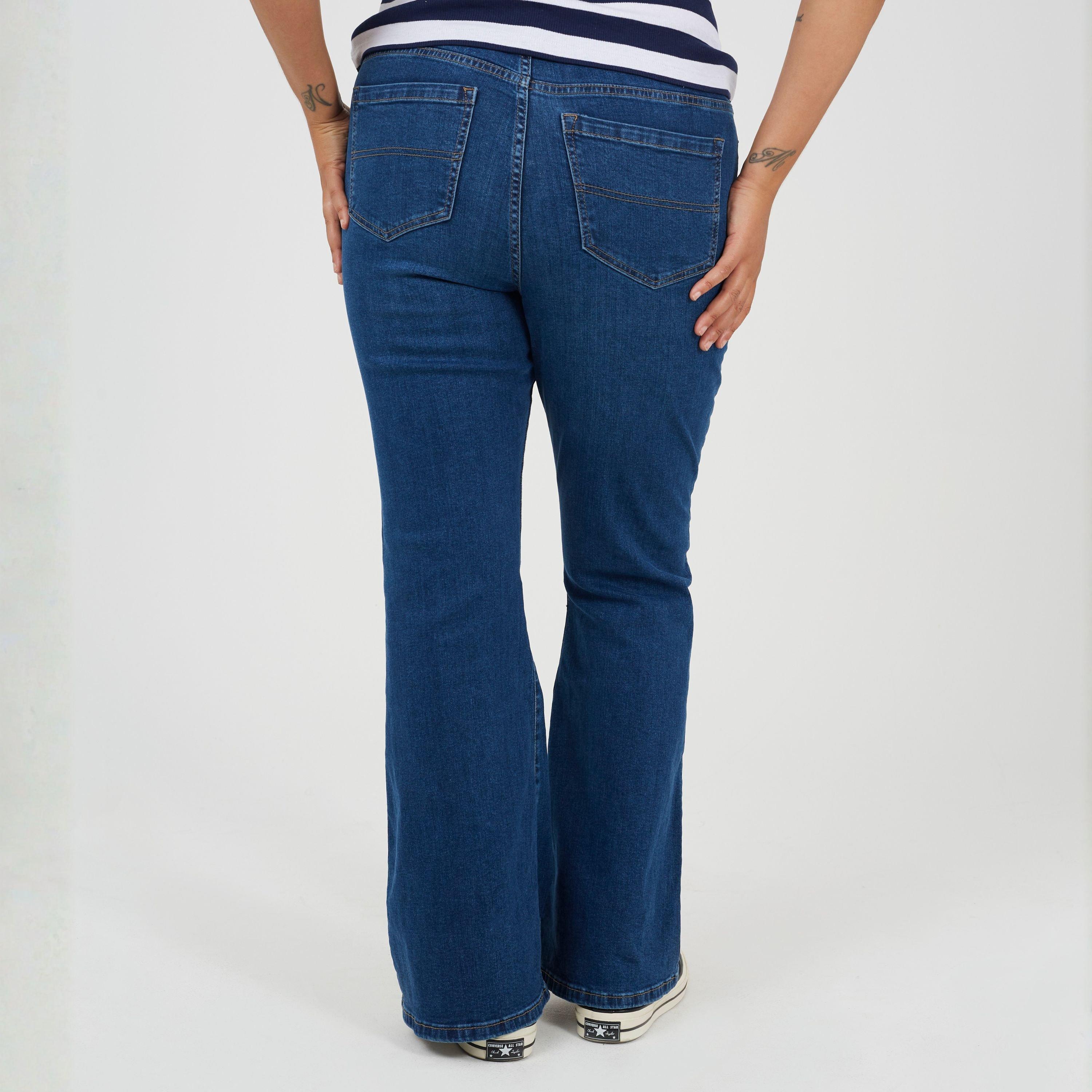 Blu Medio - Brave Soul - Womens Plus Size High Waisted Flared Jeans - 2