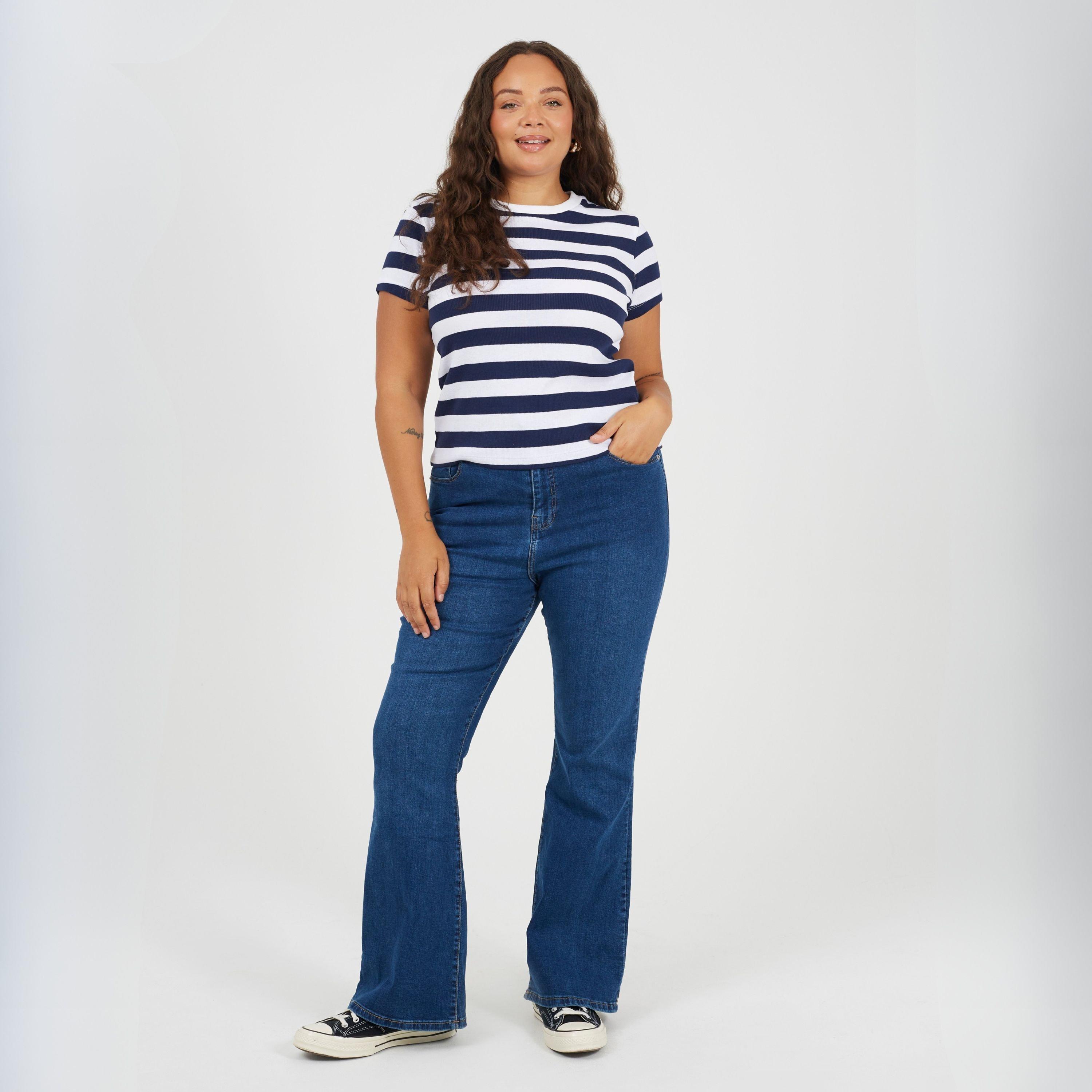 Blu Medio - Brave Soul - Womens Plus Size High Waisted Flared Jeans - 4