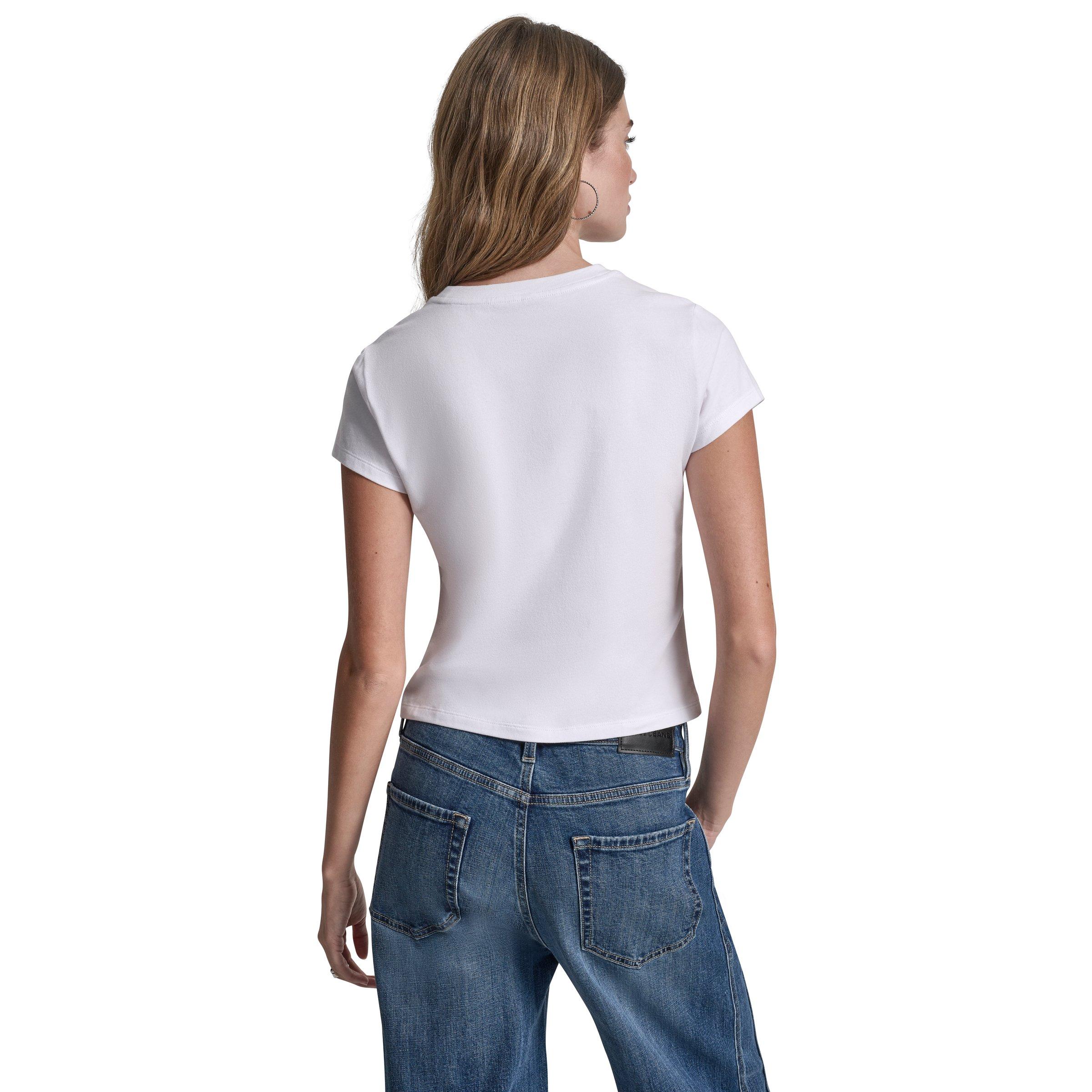 White/Silver - DKNY - DKNY Jeans Rhinestone Logo Baby Tee - 3
