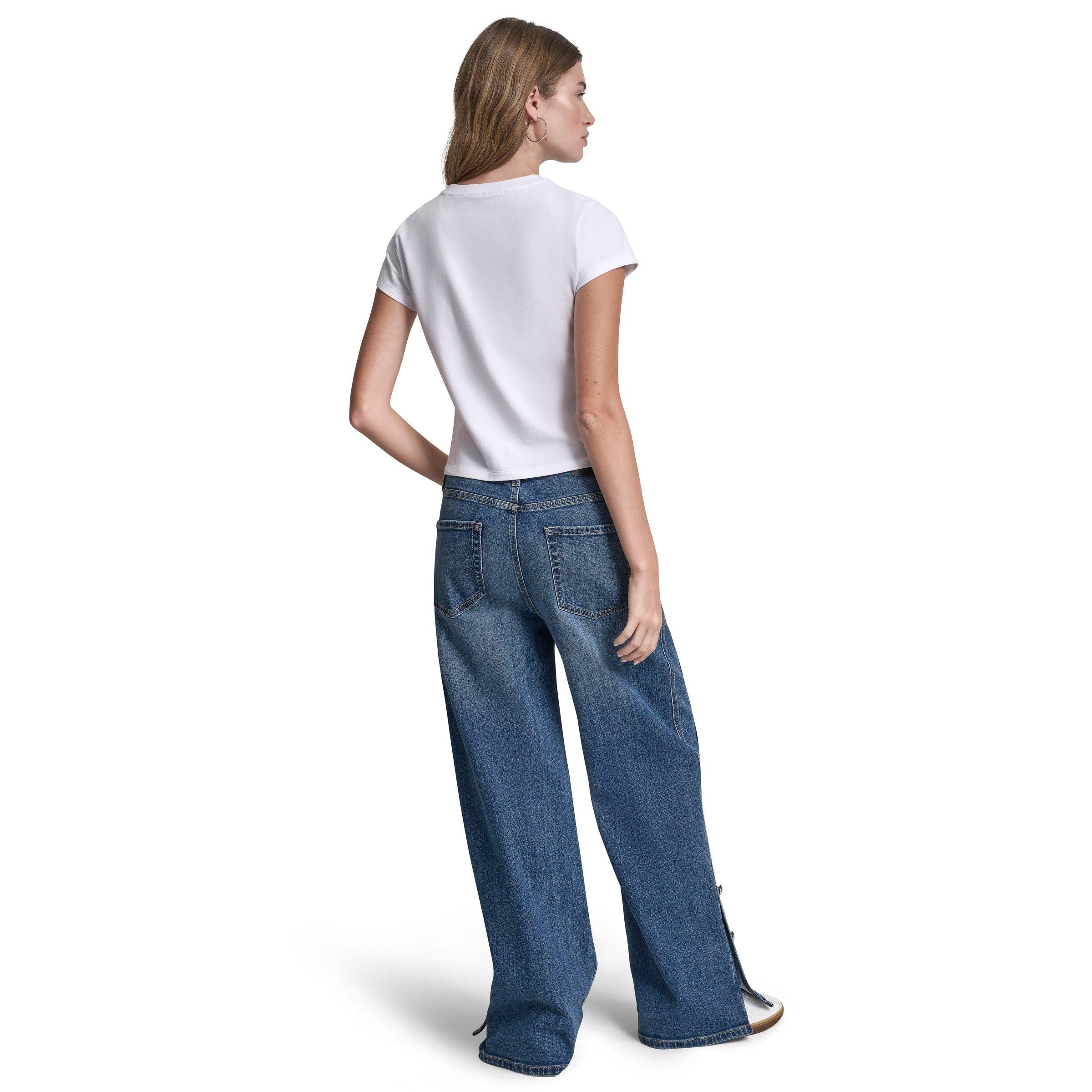 White/Silver - DKNY - DKNY Jeans Rhinestone Logo Baby Tee - 5
