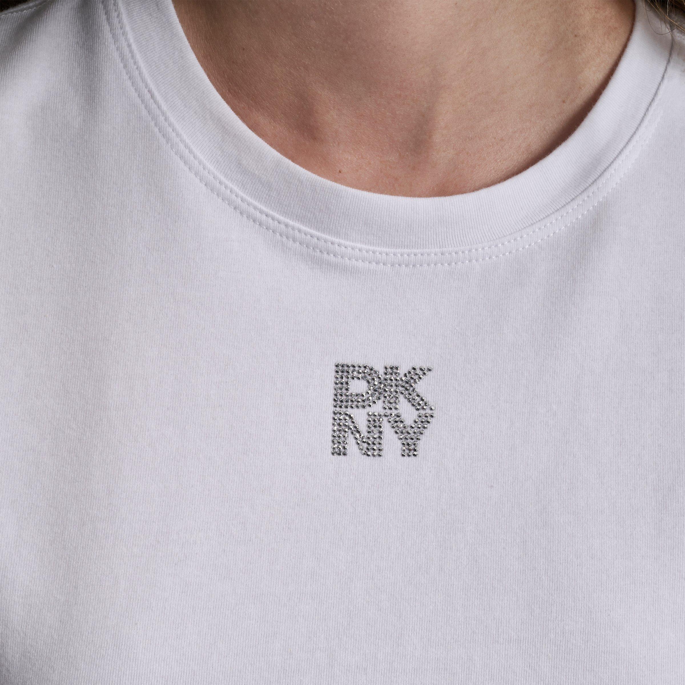 White/Silver - DKNY - DKNY Jeans Rhinestone Logo Baby Tee - 6
