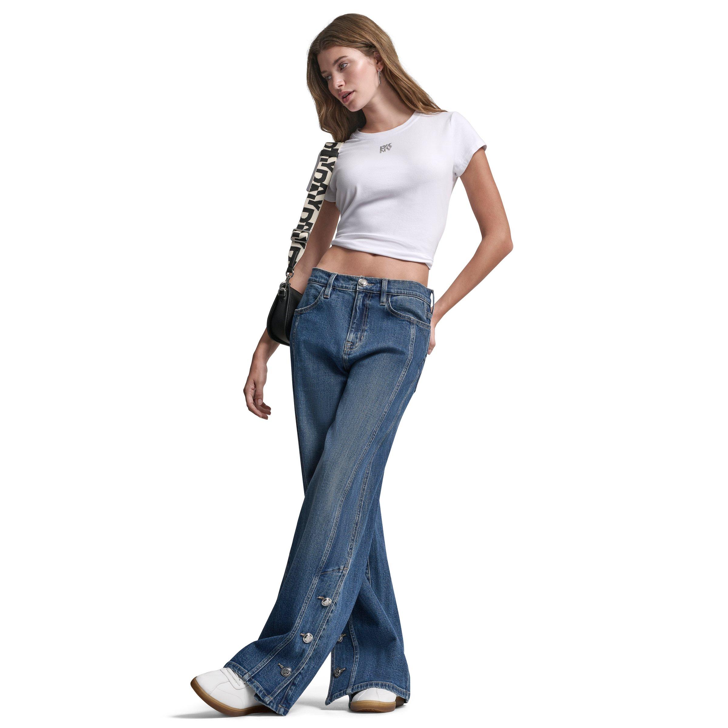 White/Silver - DKNY - DKNY Jeans Rhinestone Logo Baby Tee - 7