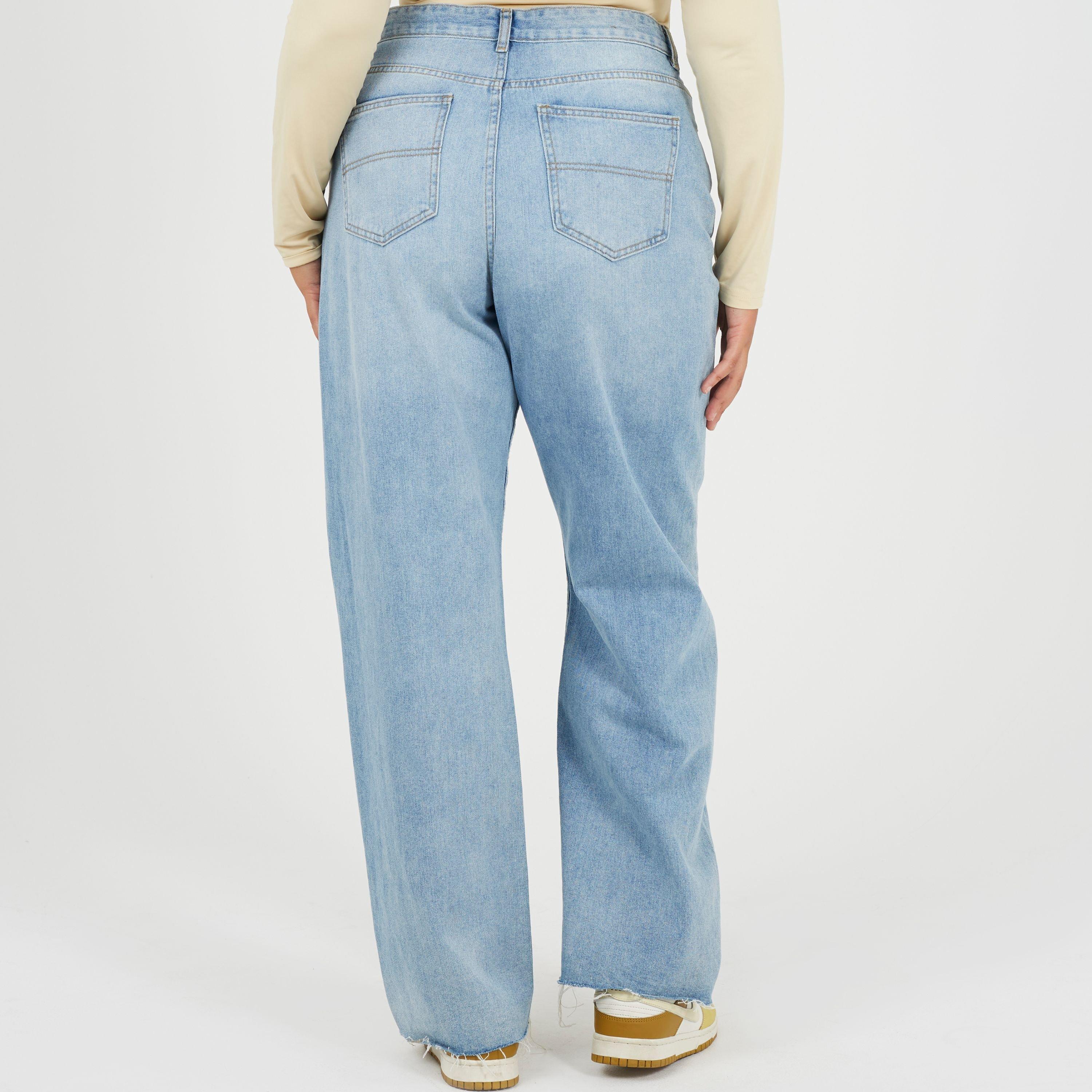 Lichtblauw - Brave Soul - Womens Plus Size Wide Leg High Waist Distressed Jeans - 2