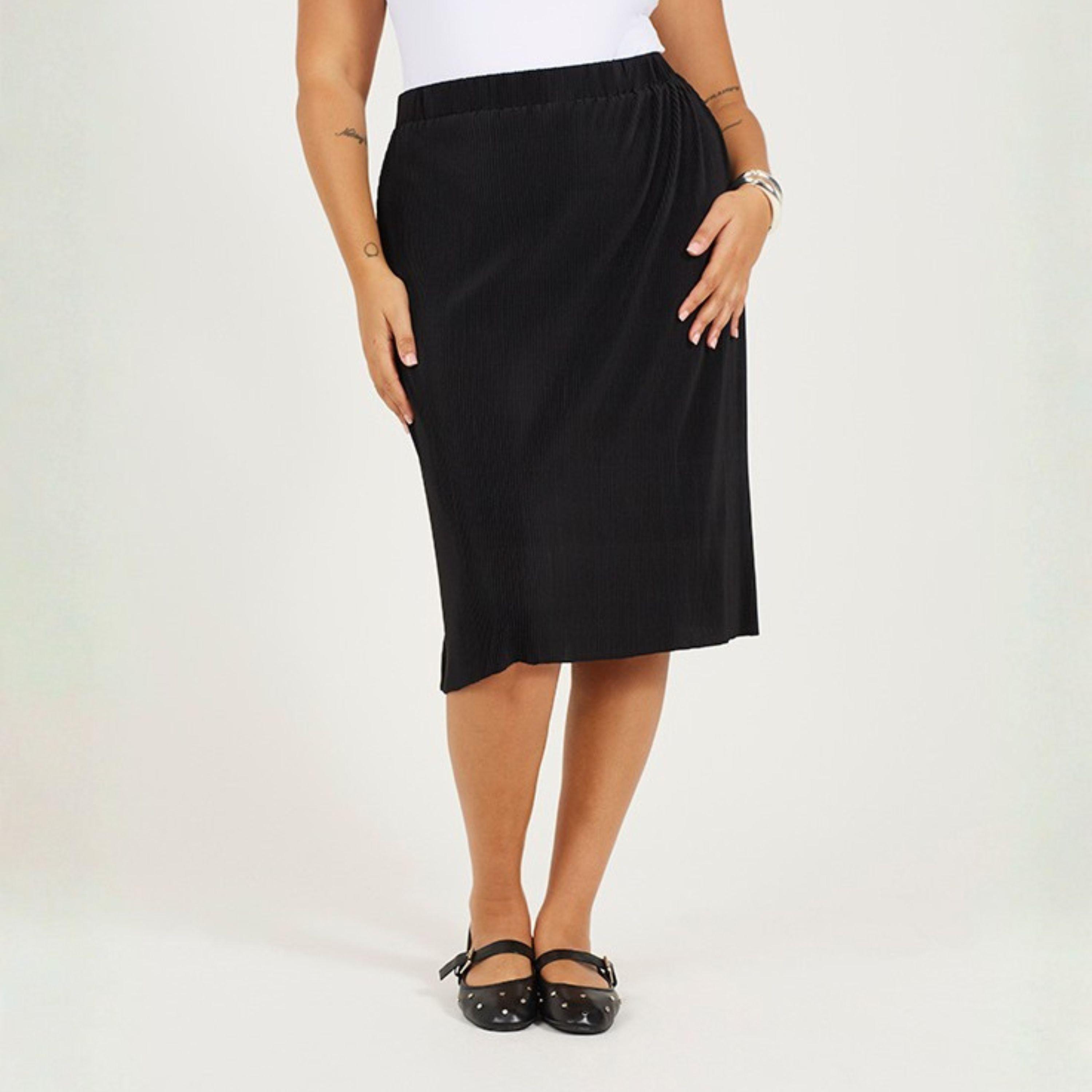 Black - Brave Soul - Womens Plus Size Plisse Midi Skirt - 1