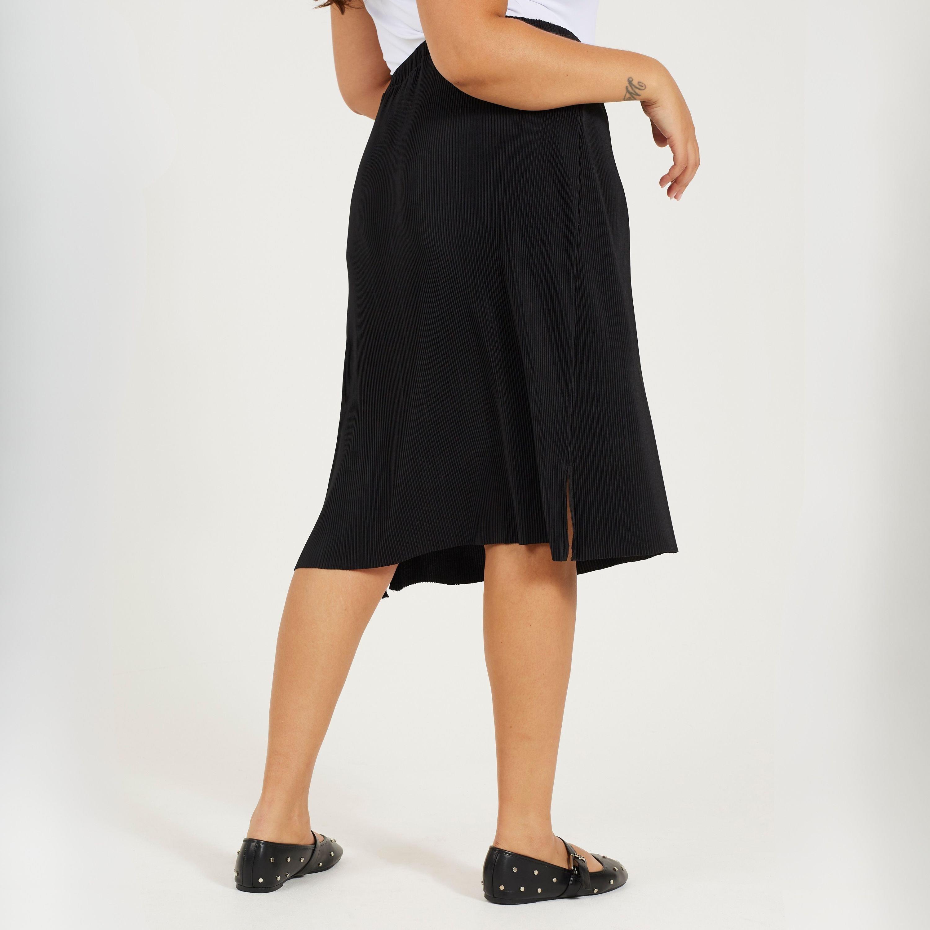 Zwart - Brave Soul - Womens Plus Size Plisse Midi Skirt - 2