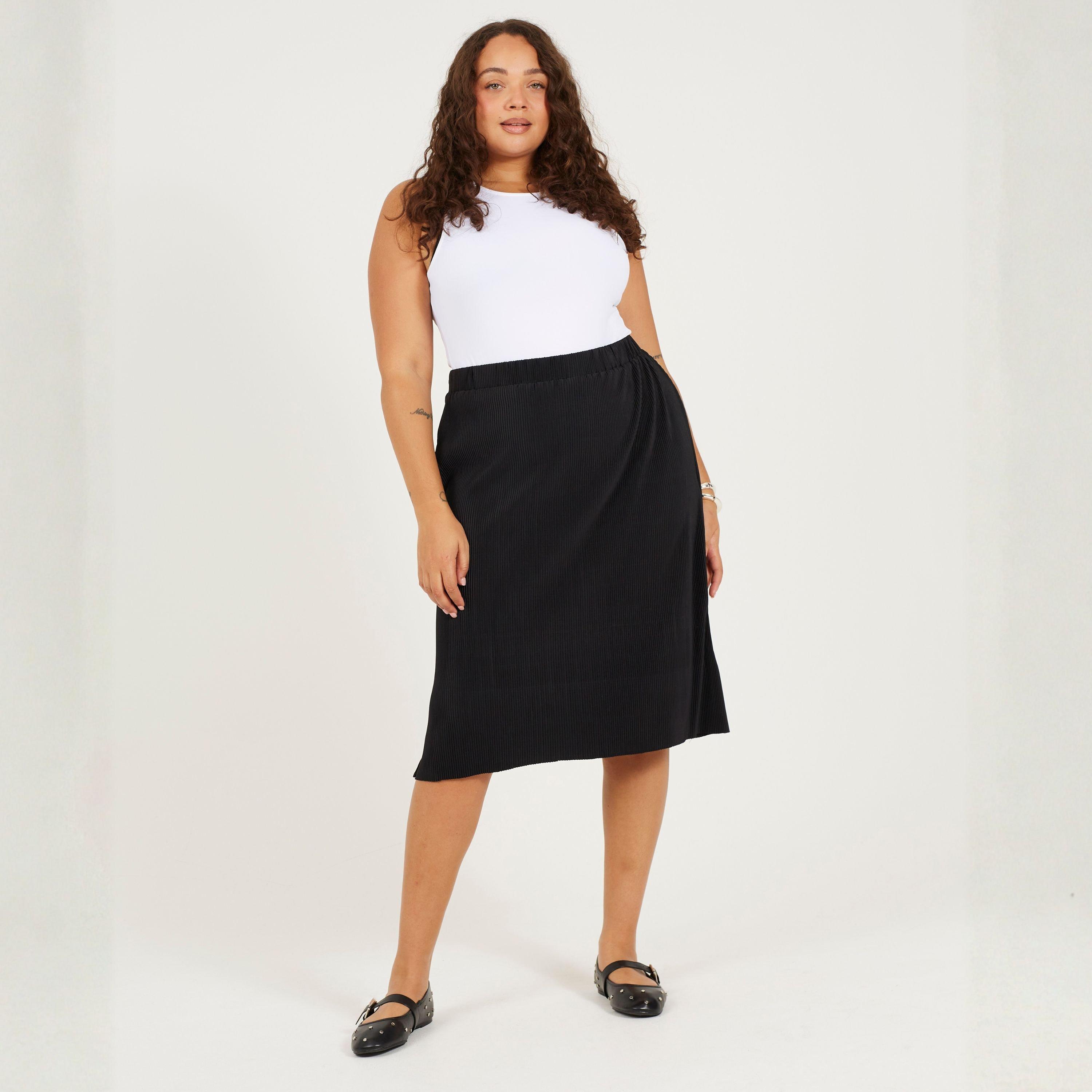 Zwart - Brave Soul - Womens Plus Size Plisse Midi Skirt - 4