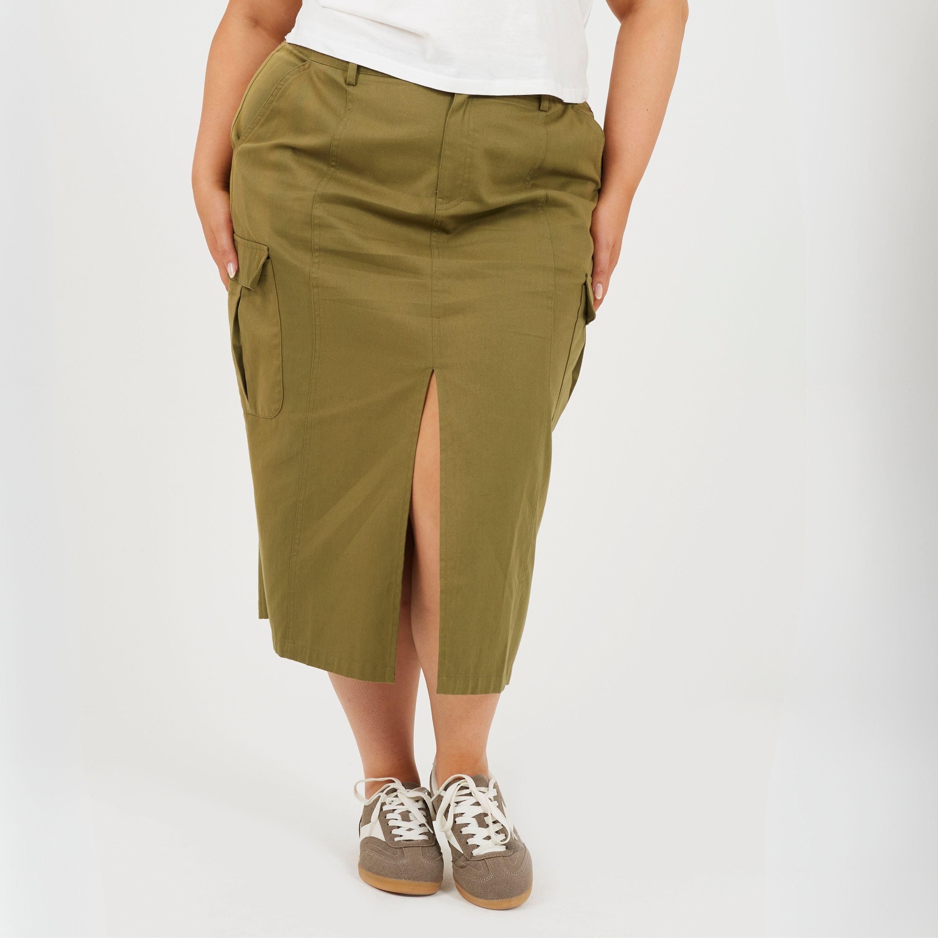 Brave Soul Women's Plus Size Denim Cargo Skirt - Khaki - 20 (3XL)